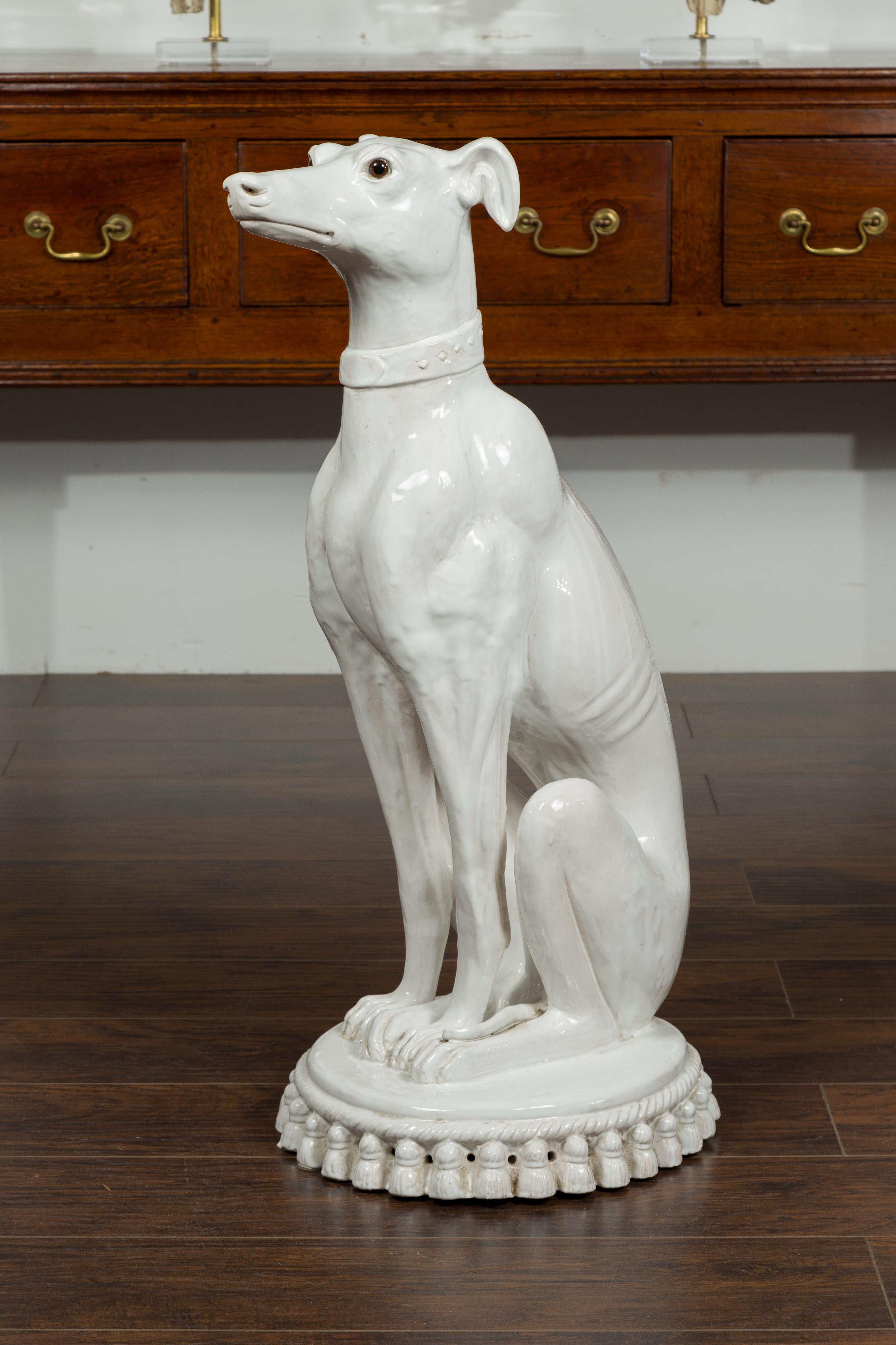 Italian Midcentury Porcelain Sculpture of a Greyhound Dog Sitting on a Cushion 3