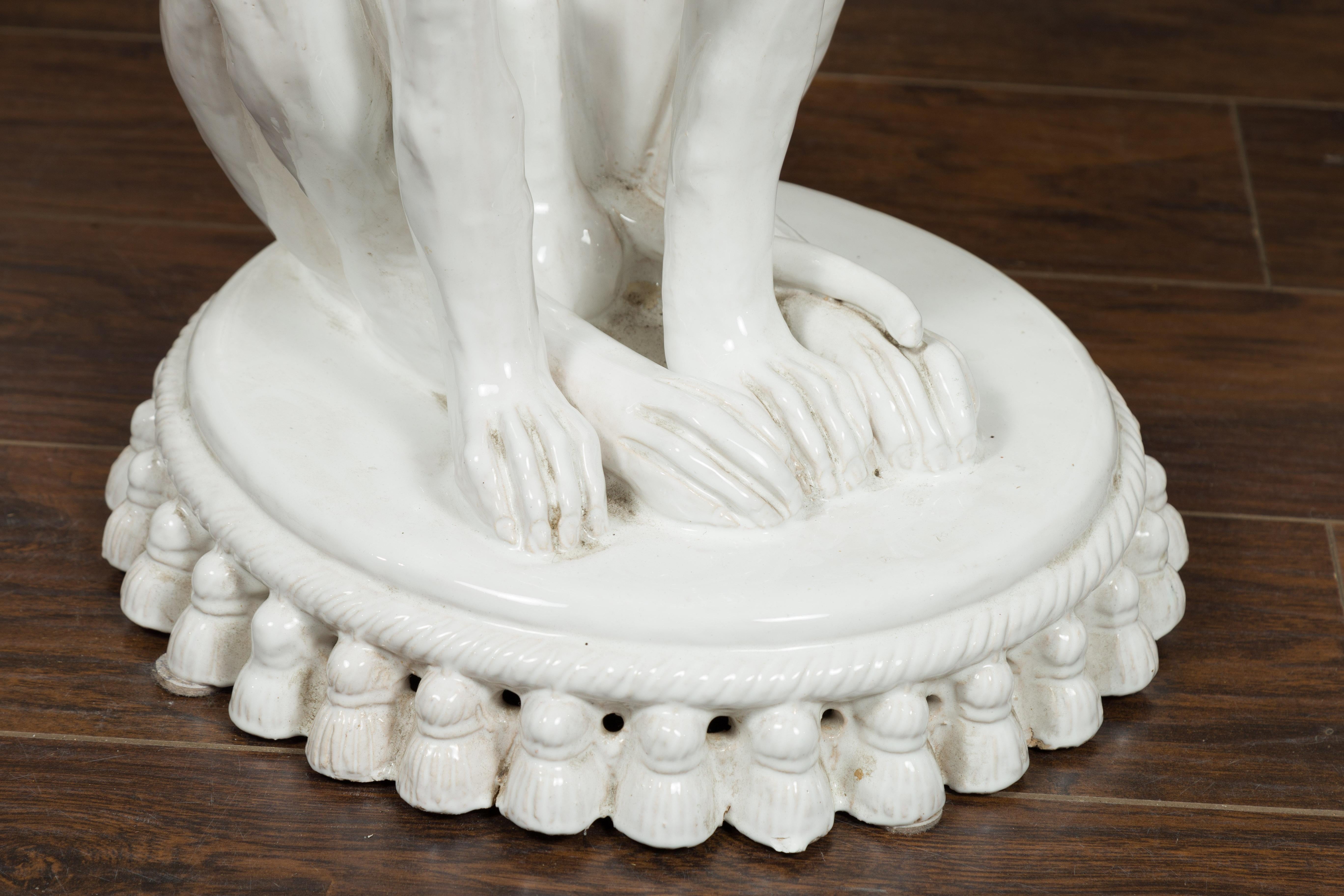 Mid-Century Modern Italian Midcentury Porcelain Sculpture of a Greyhound Dog Sitting on a Cushion