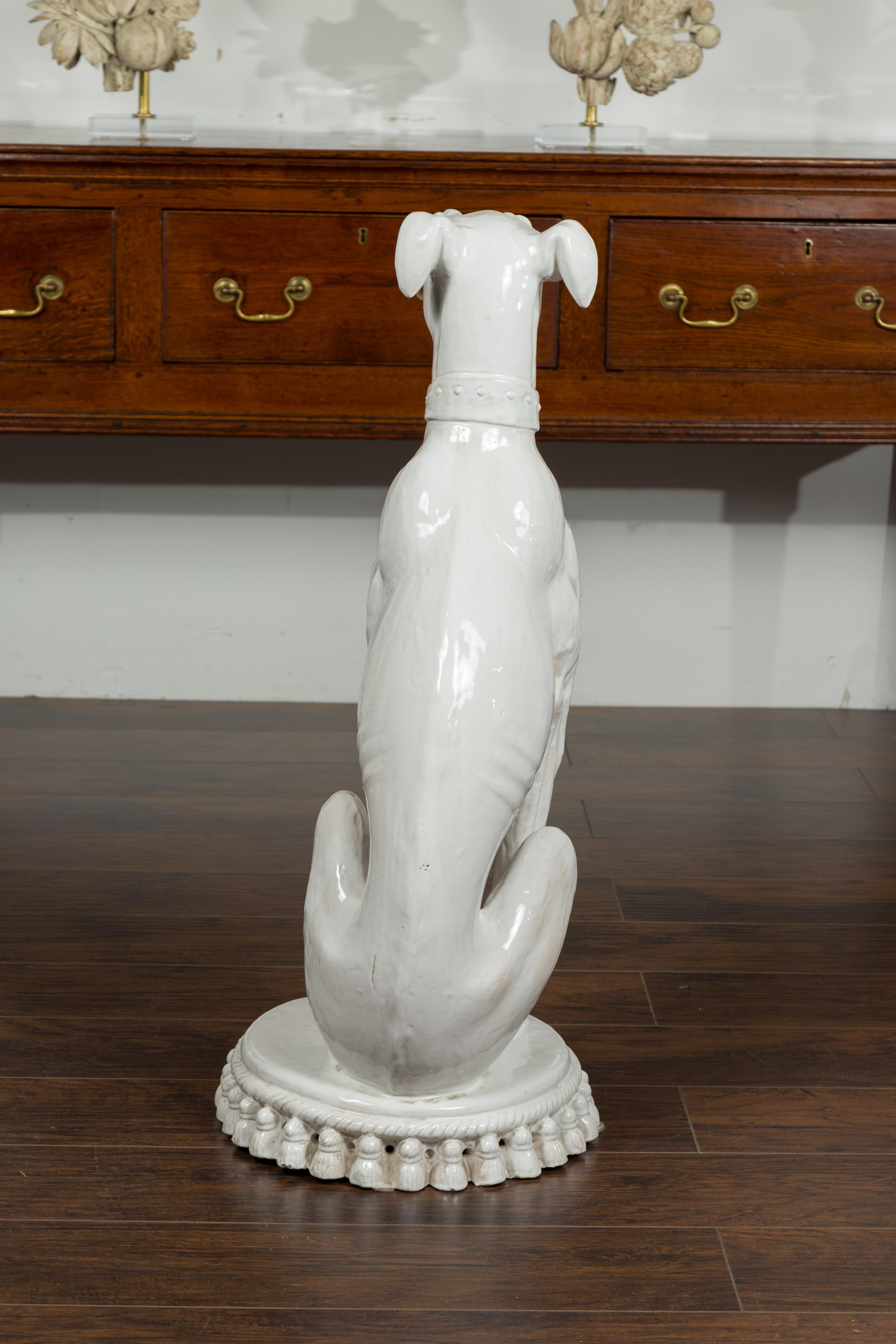 Italian Midcentury Porcelain Sculpture of a Greyhound Dog Sitting on a Cushion 1