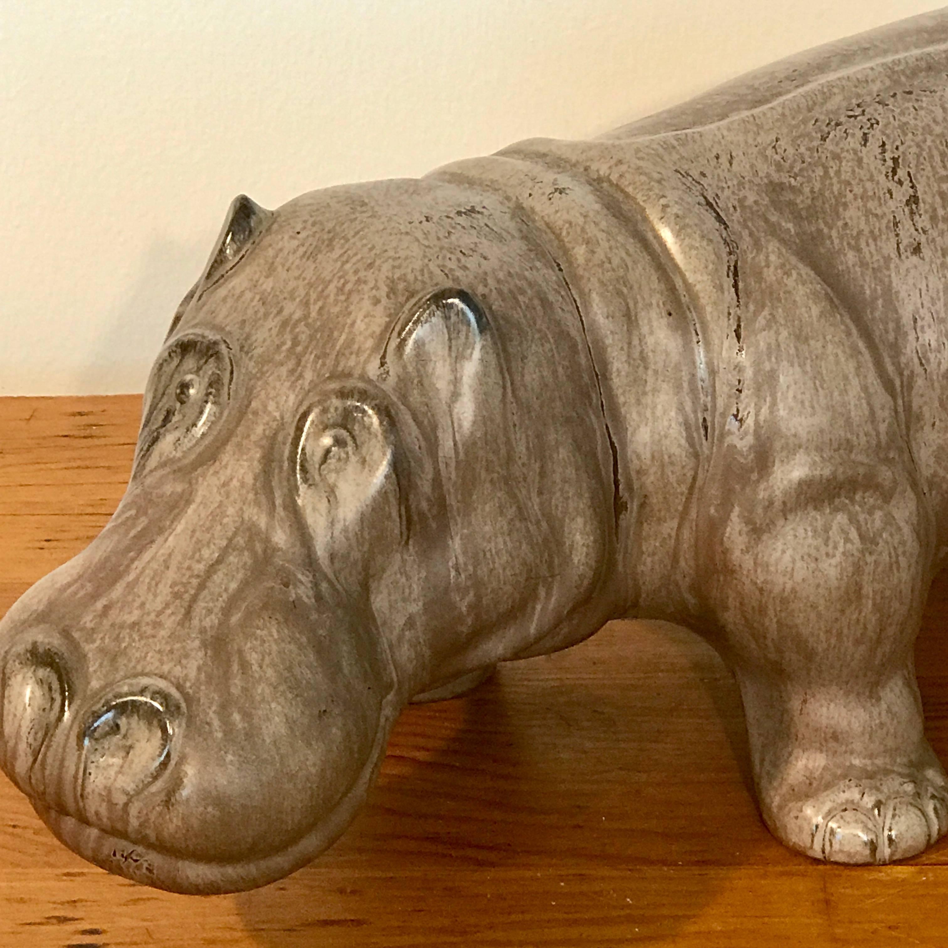 Italian midcentury pottery hippopotamus, realistically modelled.