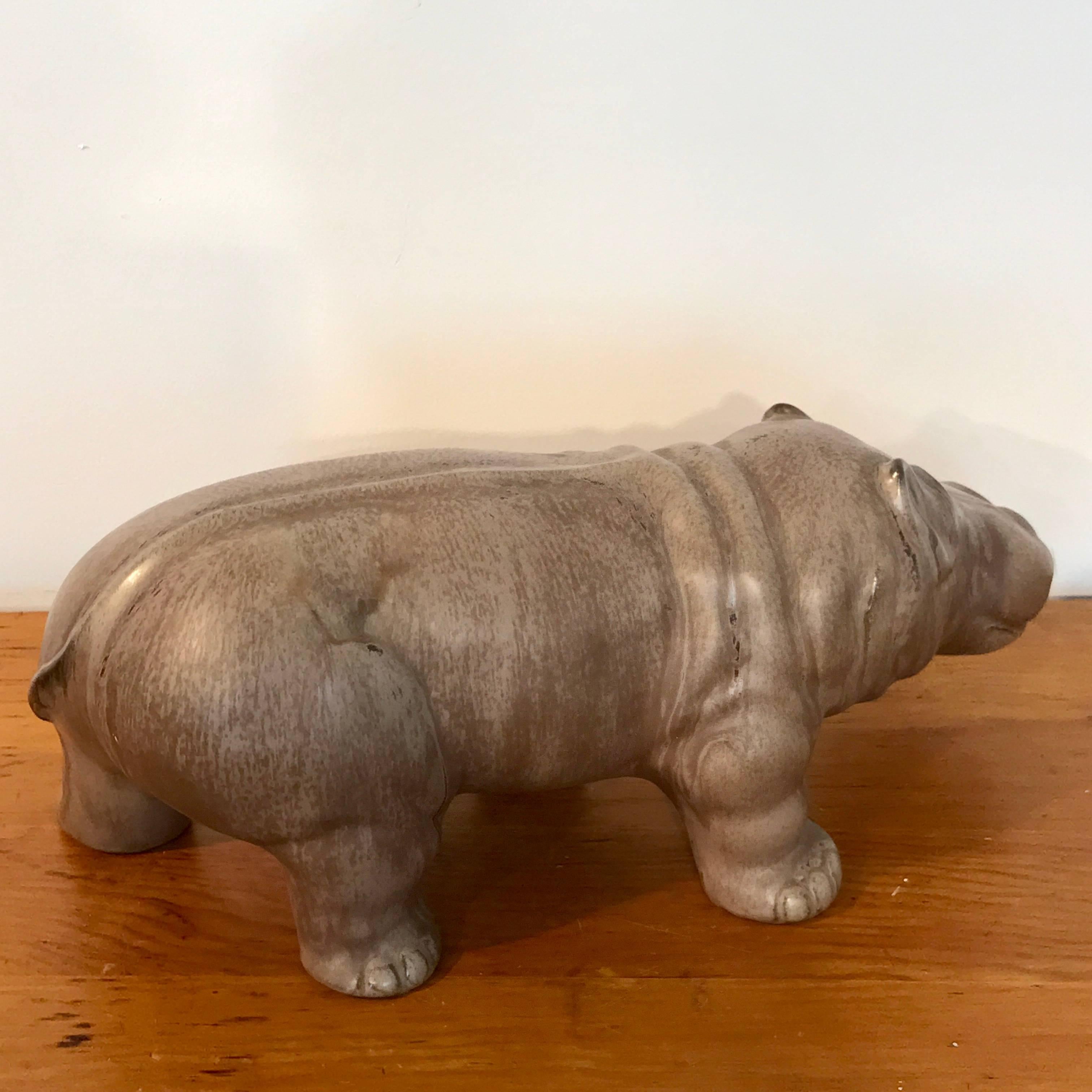 Italian Midcentury Pottery Hippo In Excellent Condition In West Palm Beach, FL