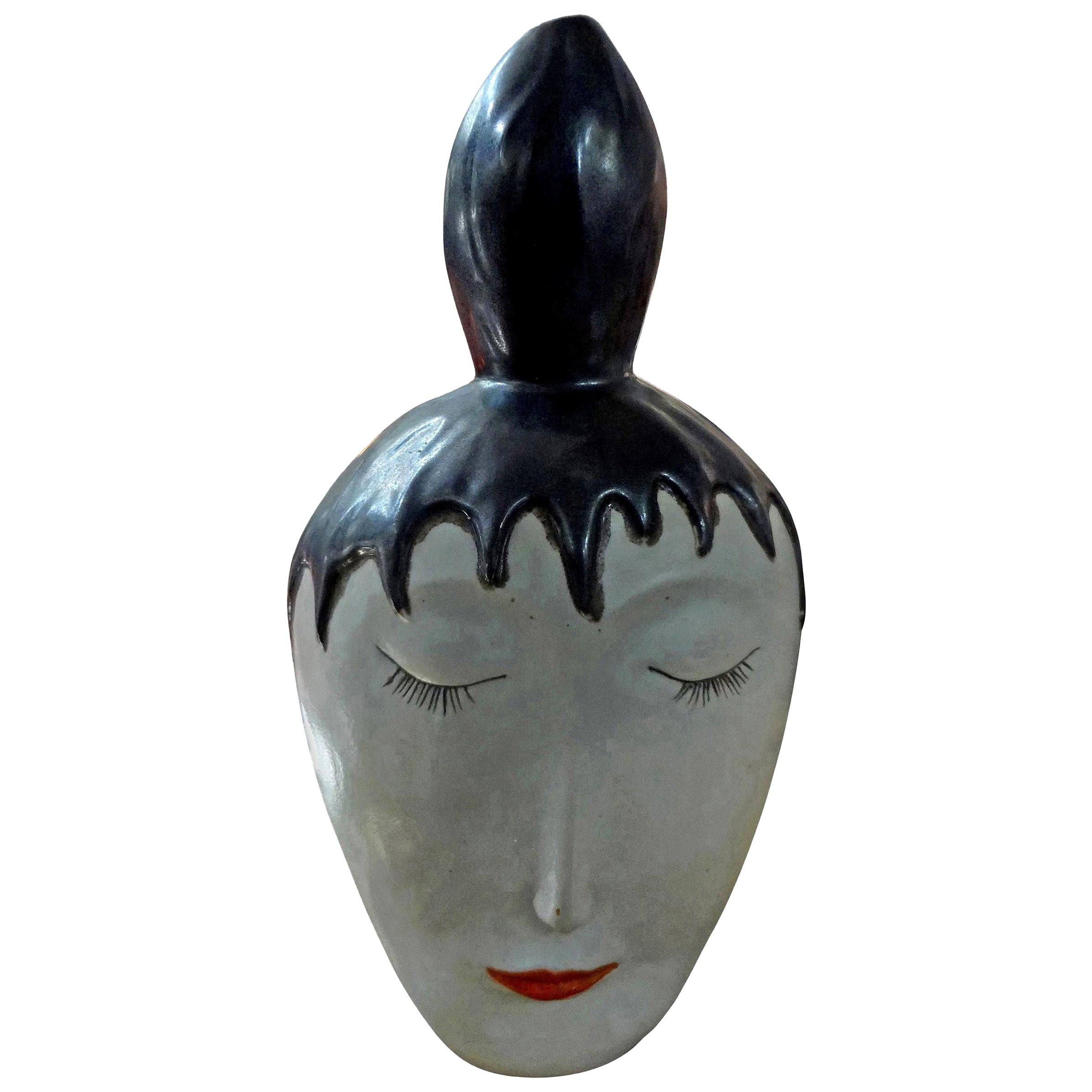 Italian Midcentury Pottery Vase with Face