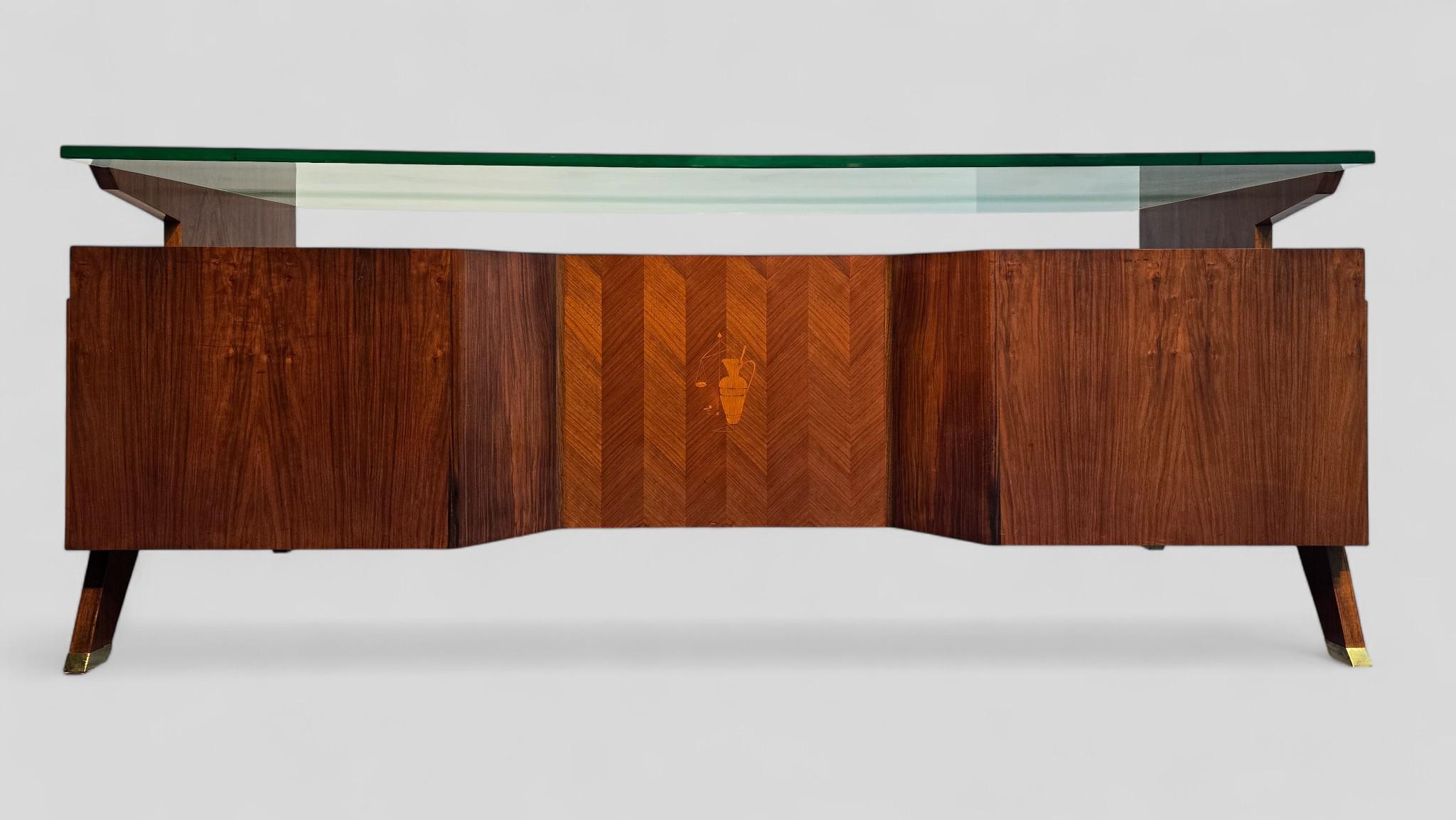 Italian Midcentury Presidential Executive Table Desk designed by Vittorio Dassi in vendita 7