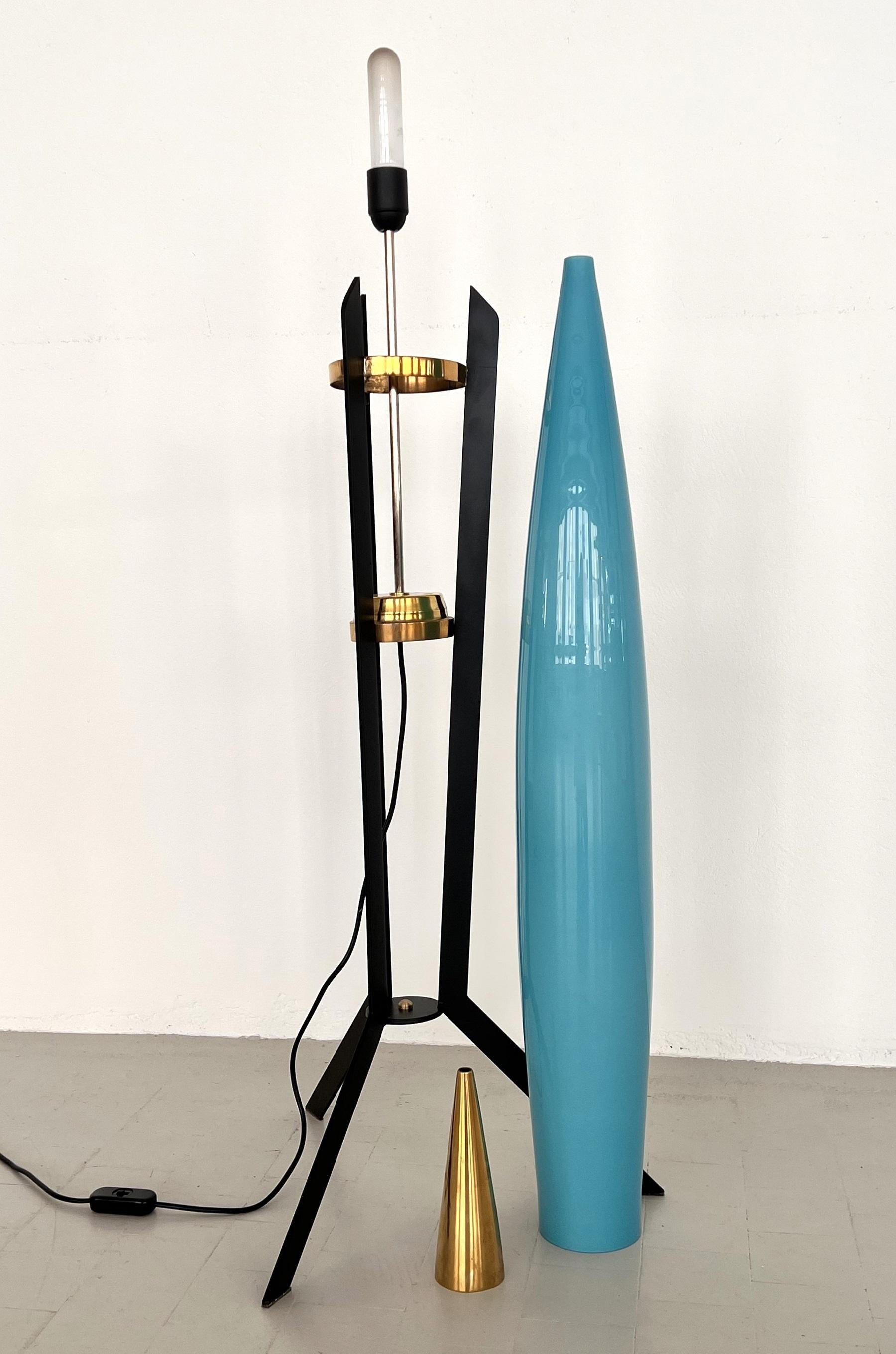 Italian Midcentury Rare Rocket Lamp with Vistosi Glass and Brass, 1970s 4