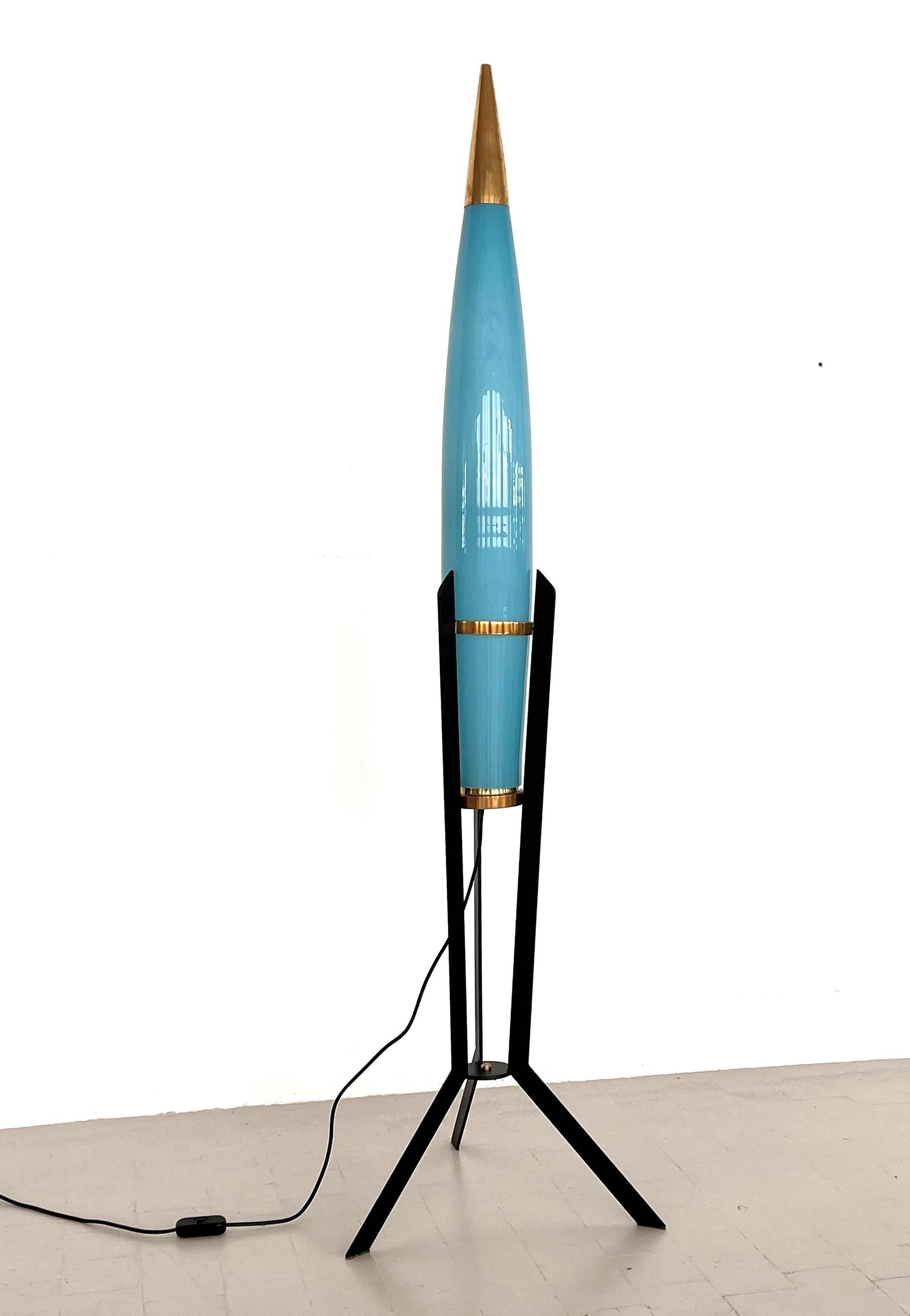 Italian Midcentury Rare Rocket Lamp with Vistosi Glass and Brass, 1970s 6