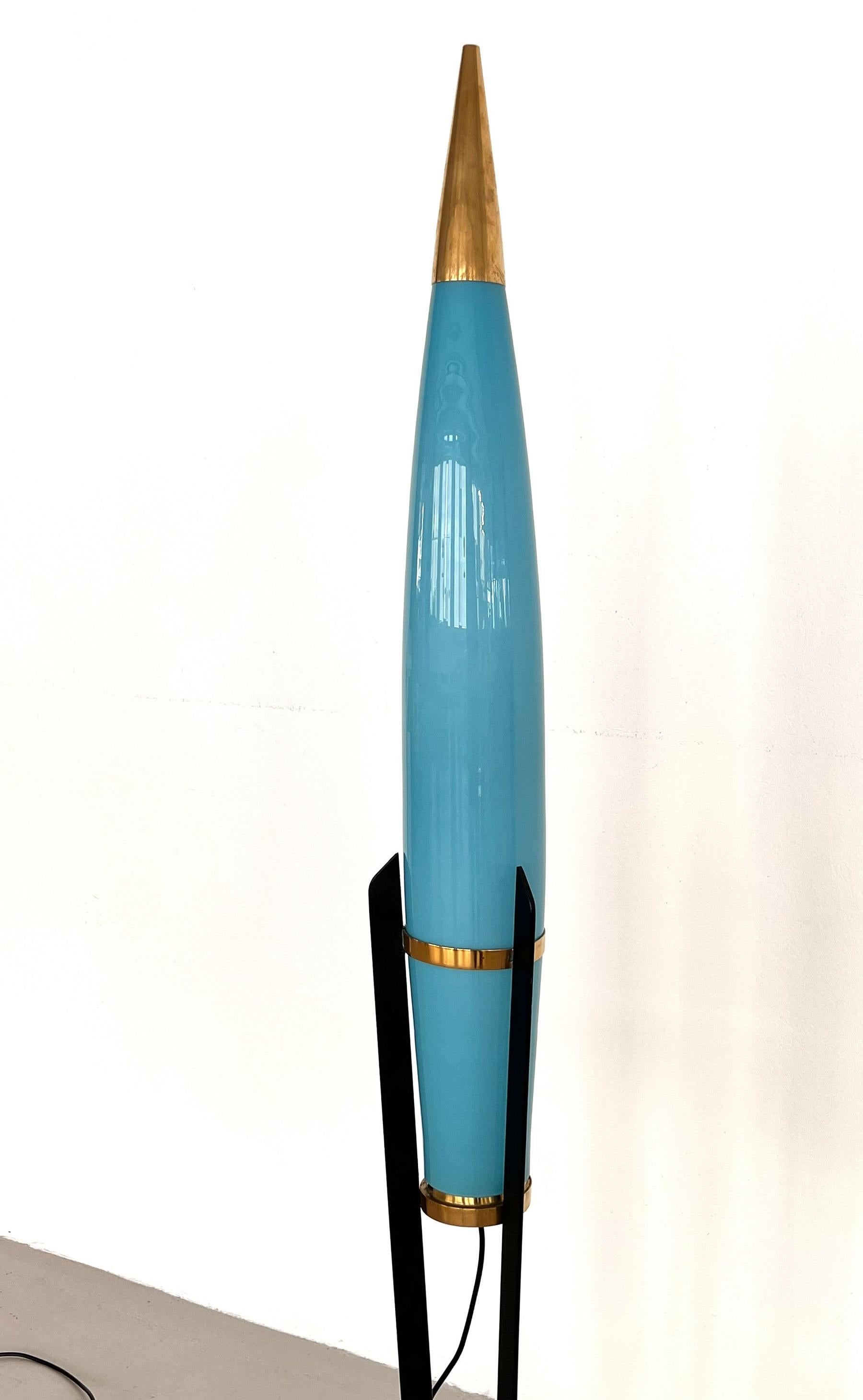 Italian Midcentury Rare Rocket Lamp with Vistosi Glass and Brass, 1970s In Good Condition In Morazzone, Varese