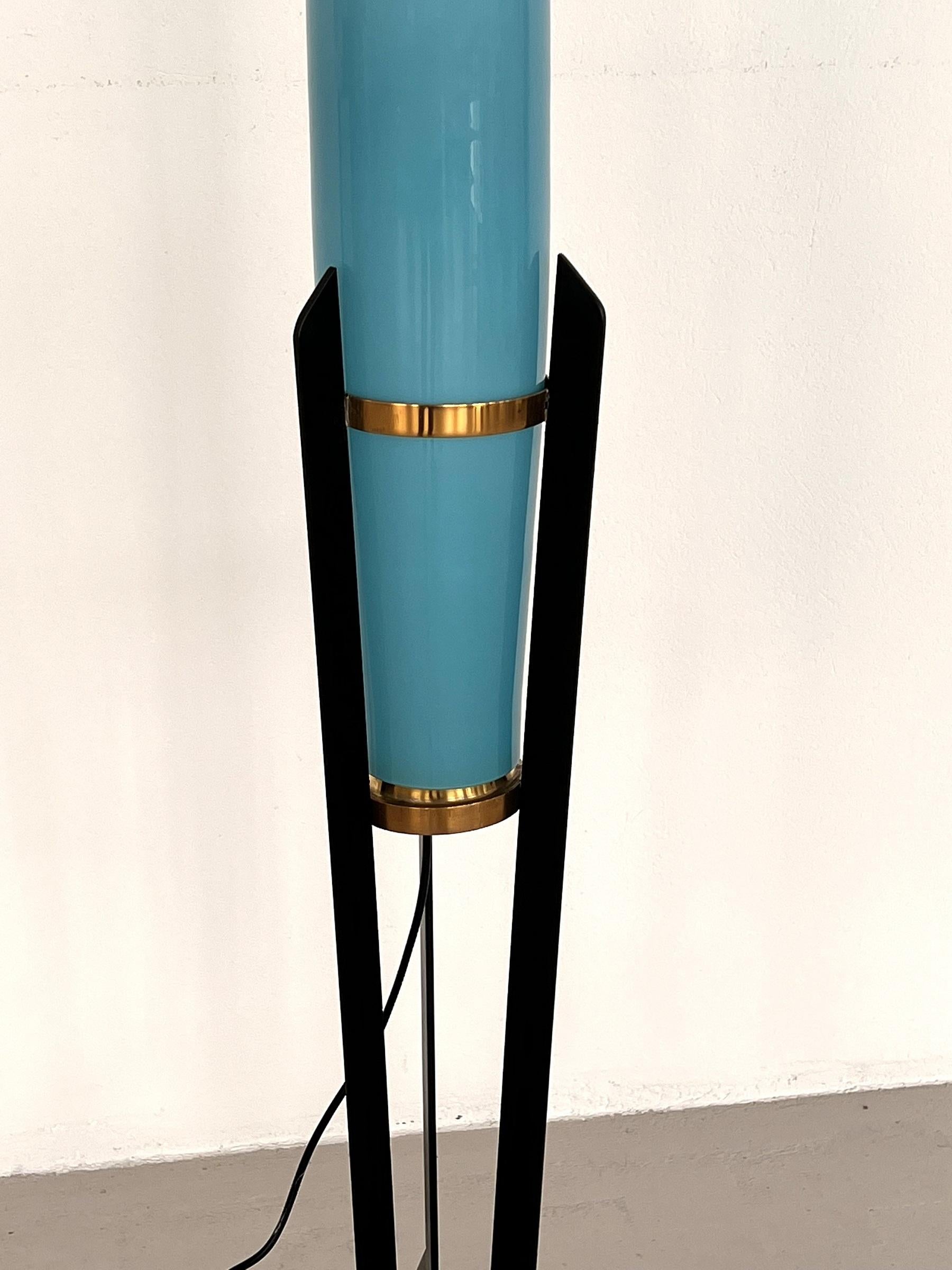 Metal Italian Midcentury Rare Rocket Lamp with Vistosi Glass and Brass, 1970s
