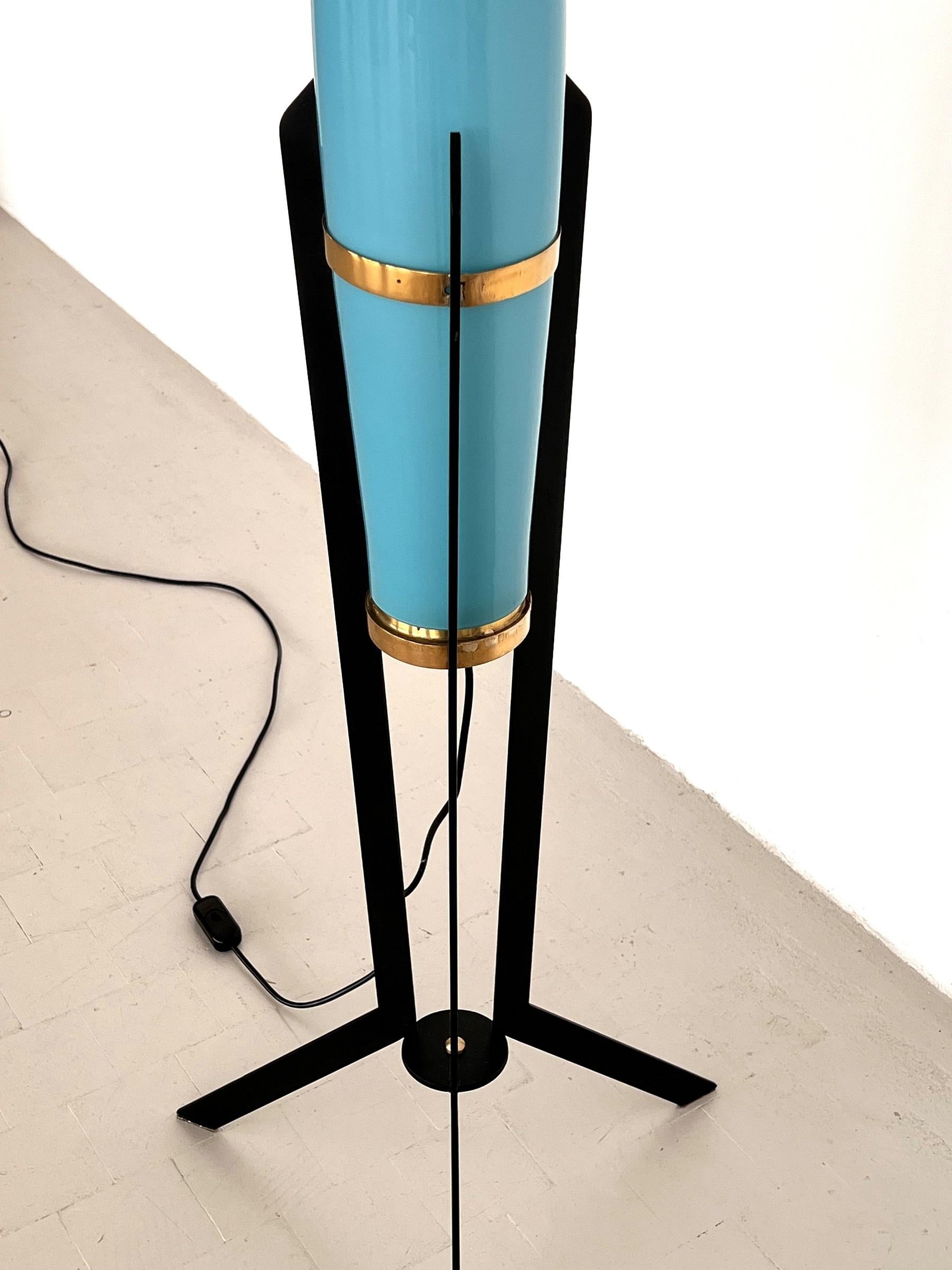 Italian Midcentury Rare Rocket Lamp with Vistosi Glass and Brass, 1970s 2