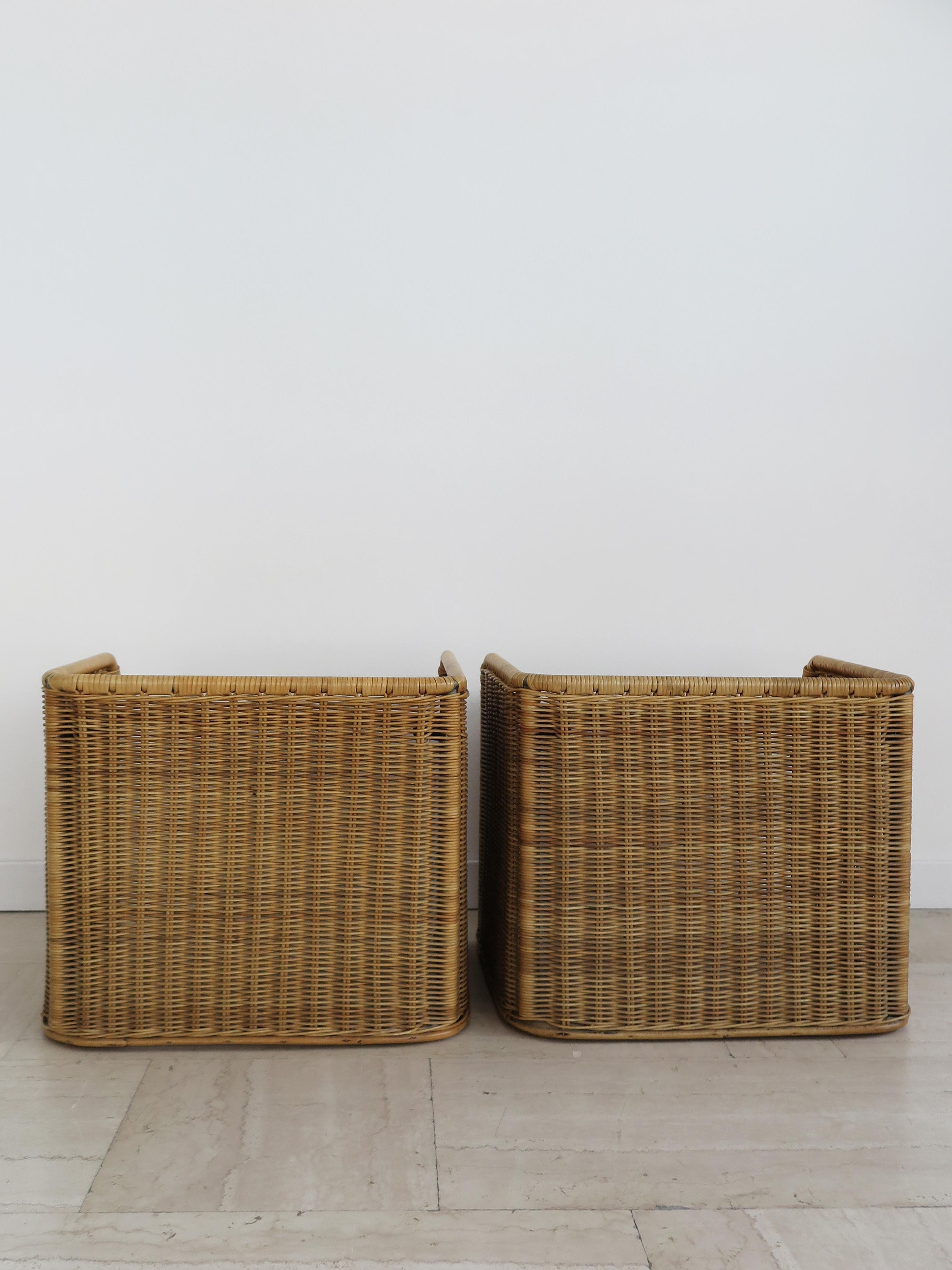 Mid-Century Modern Italian Midcentury Rattan Bamboo Bedside Tables Night Stands, 1950s For Sale