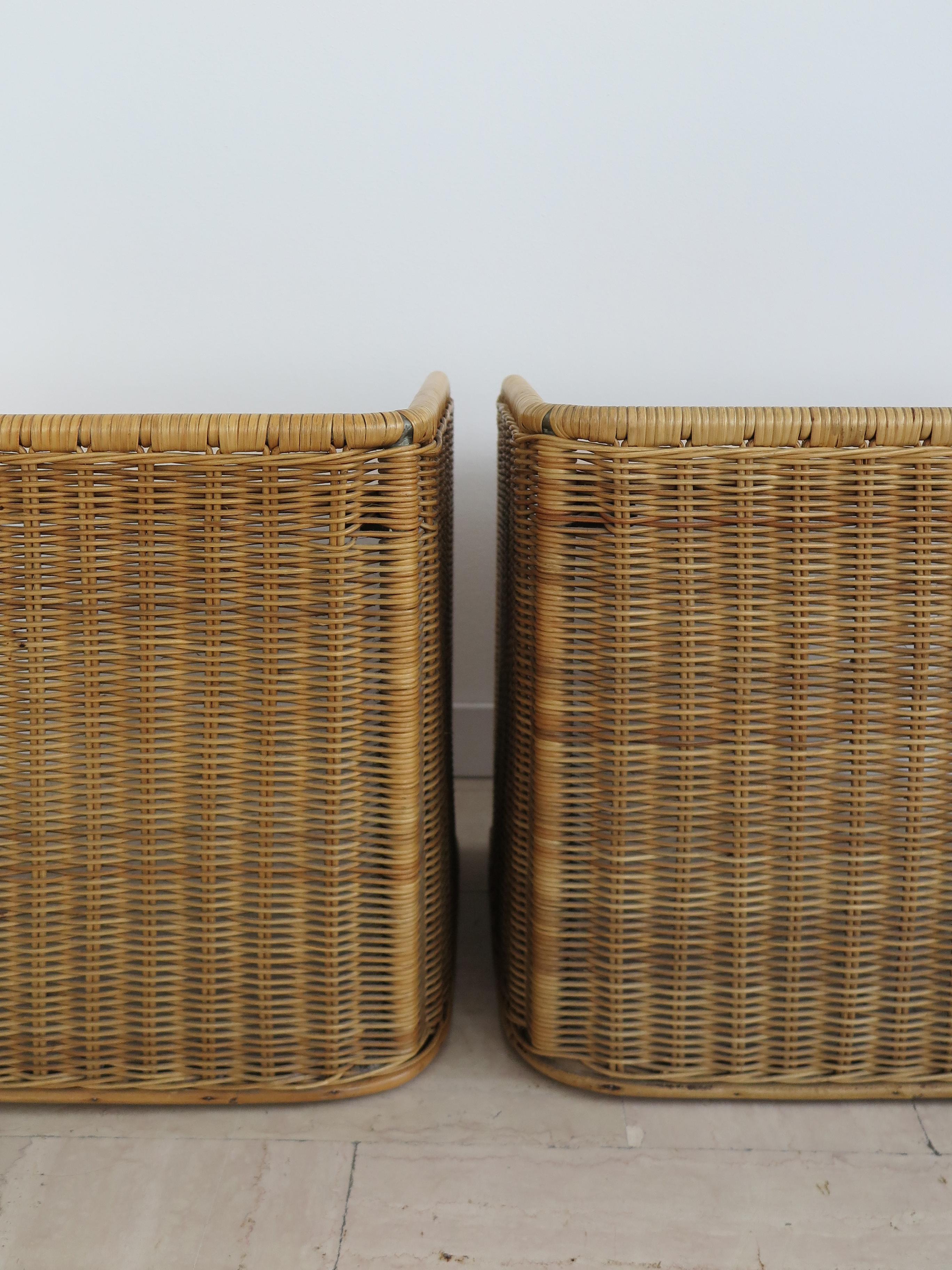 Danish Italian Midcentury Rattan Bamboo Bedside Tables Night Stands, 1950s For Sale