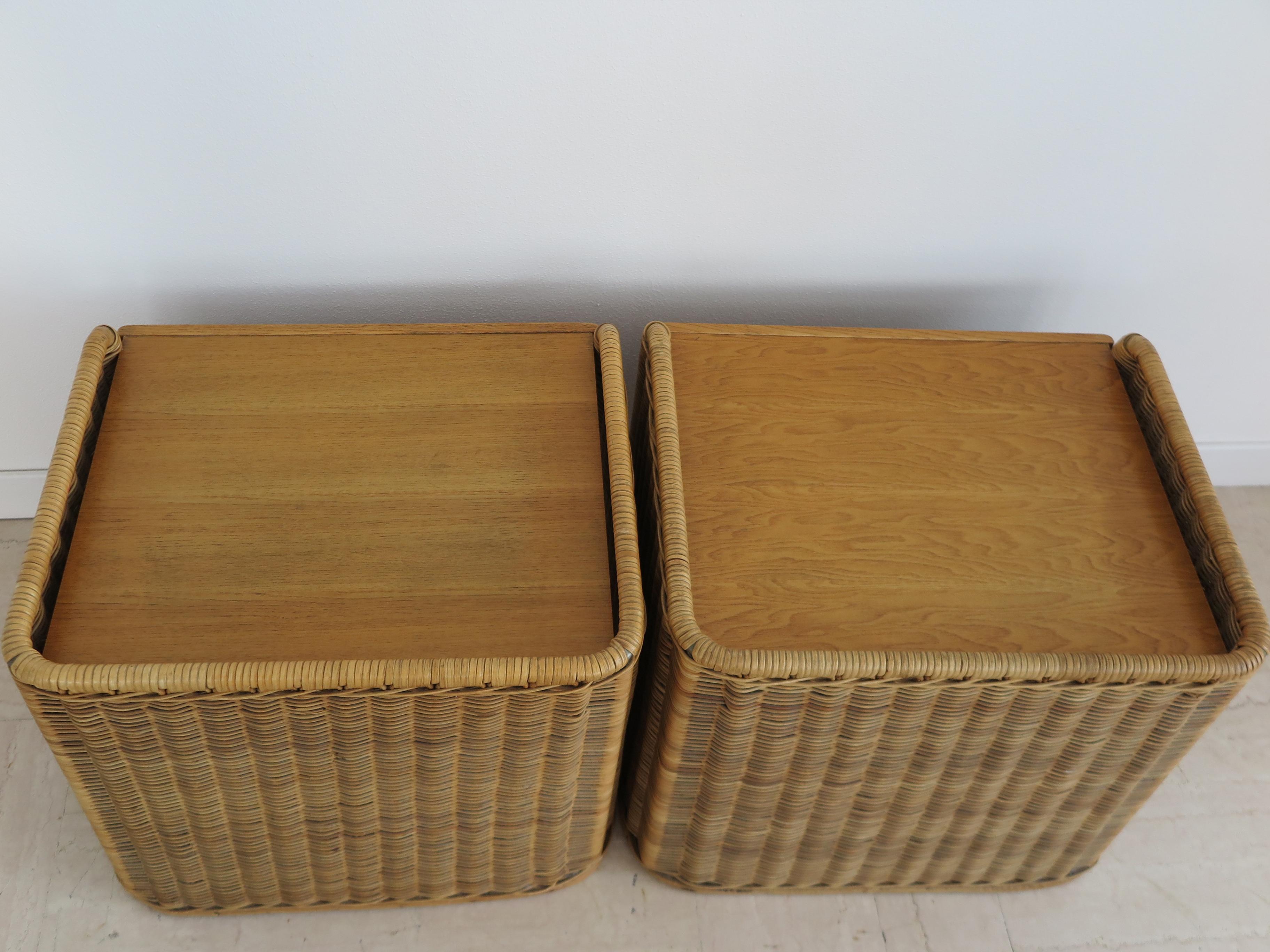 Italian Midcentury Rattan Bamboo Bedside Tables Night Stands, 1950s In Good Condition For Sale In Reggio Emilia, IT