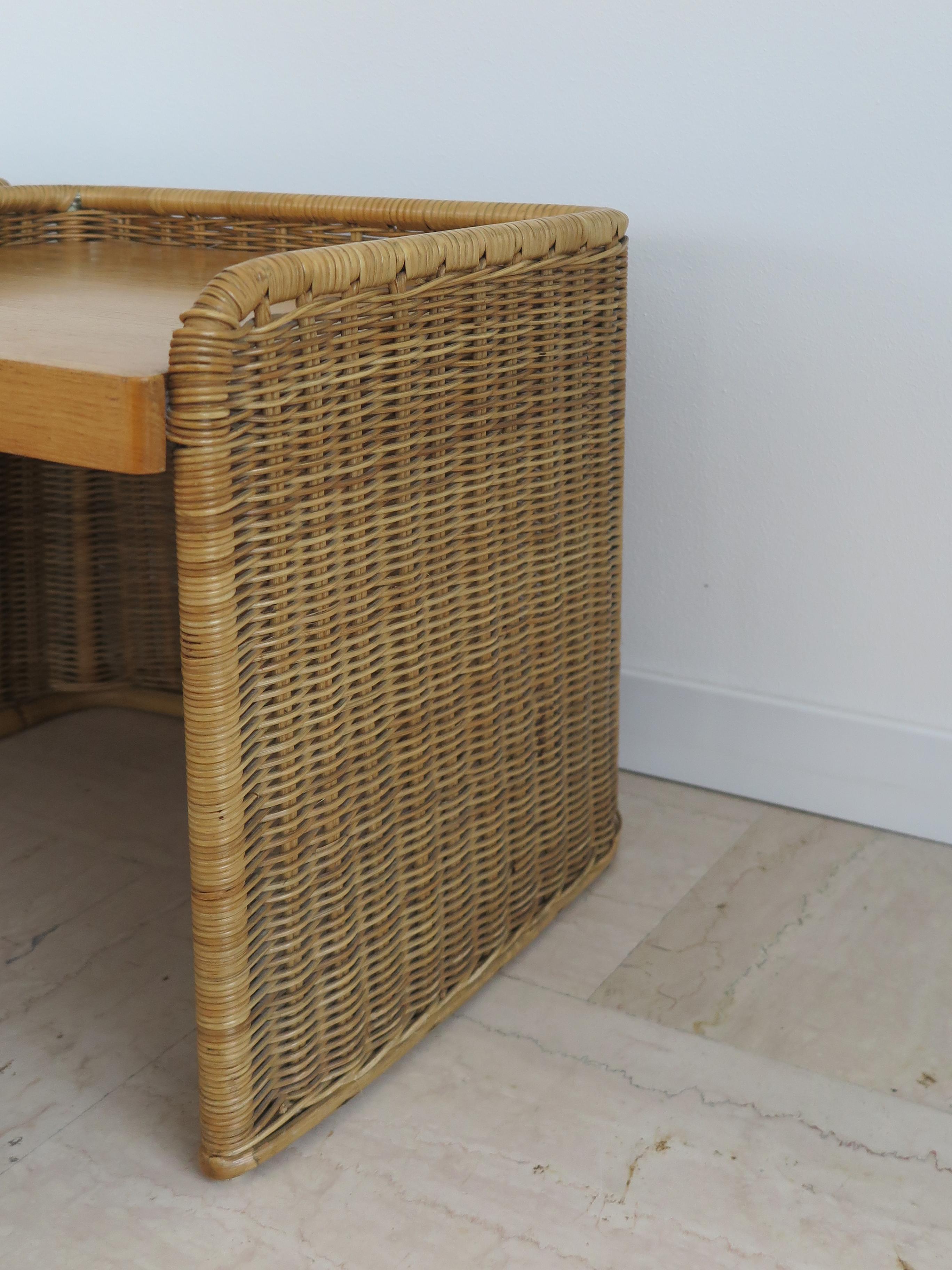 Italian Midcentury Rattan Bamboo Bedside Tables Night Stands, 1950s For Sale 2
