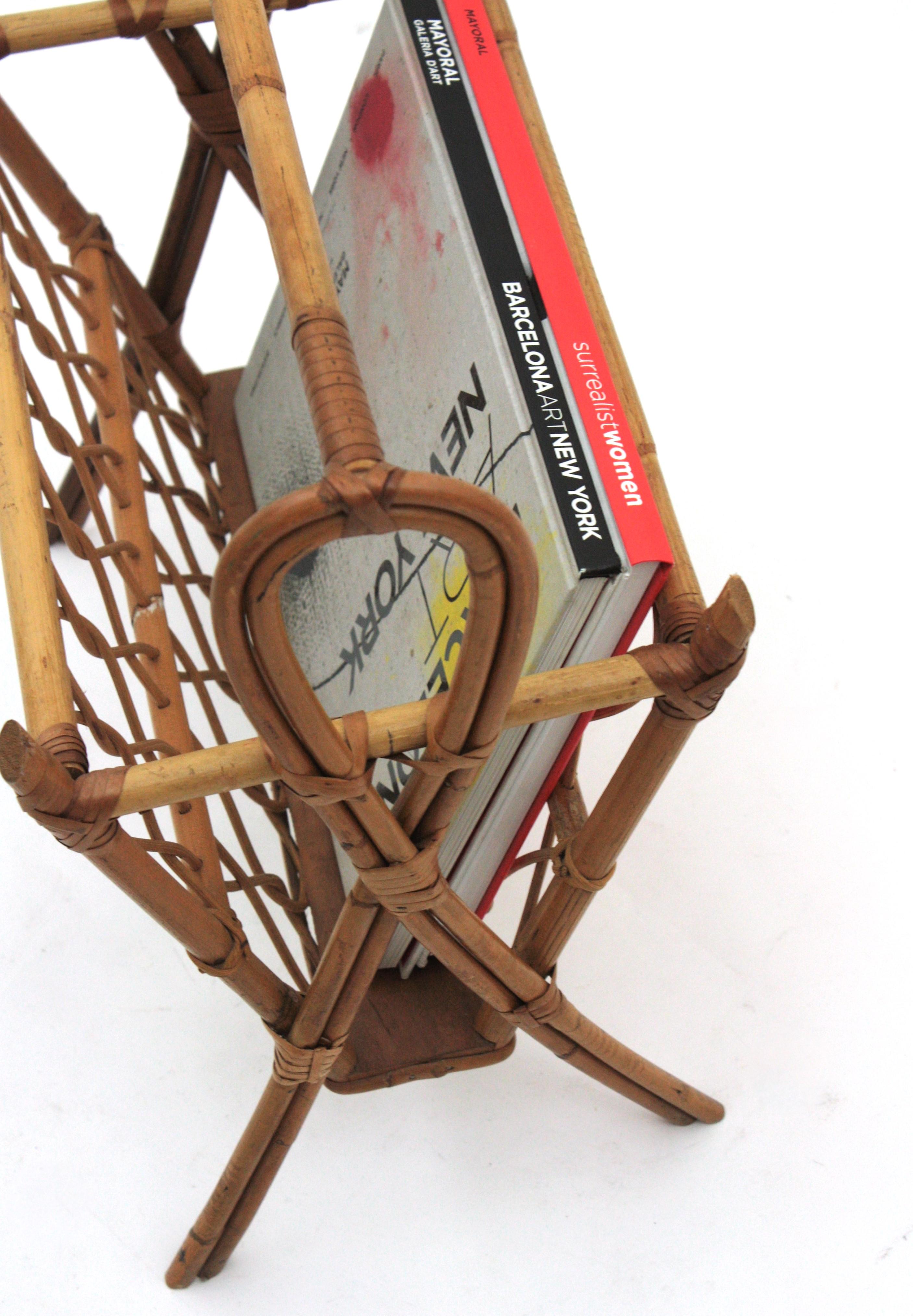 Italian Midcentury Rattan Bamboo Magazine Rack, Franco Albini Style For Sale 6