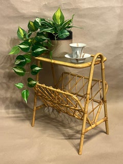 Italian Midcentury Rattan & Bamboo Side Table / Magazine Rack, 1950/60s