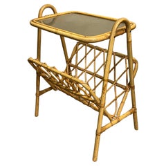 Italian Midcentury Rattan & Bamboo Side Table / Magazine Rack, 1950/60s