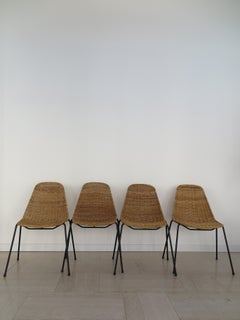 Italian Midcentury Rattan Dining Chairs Design Campo & Graffi for Home, 1950s