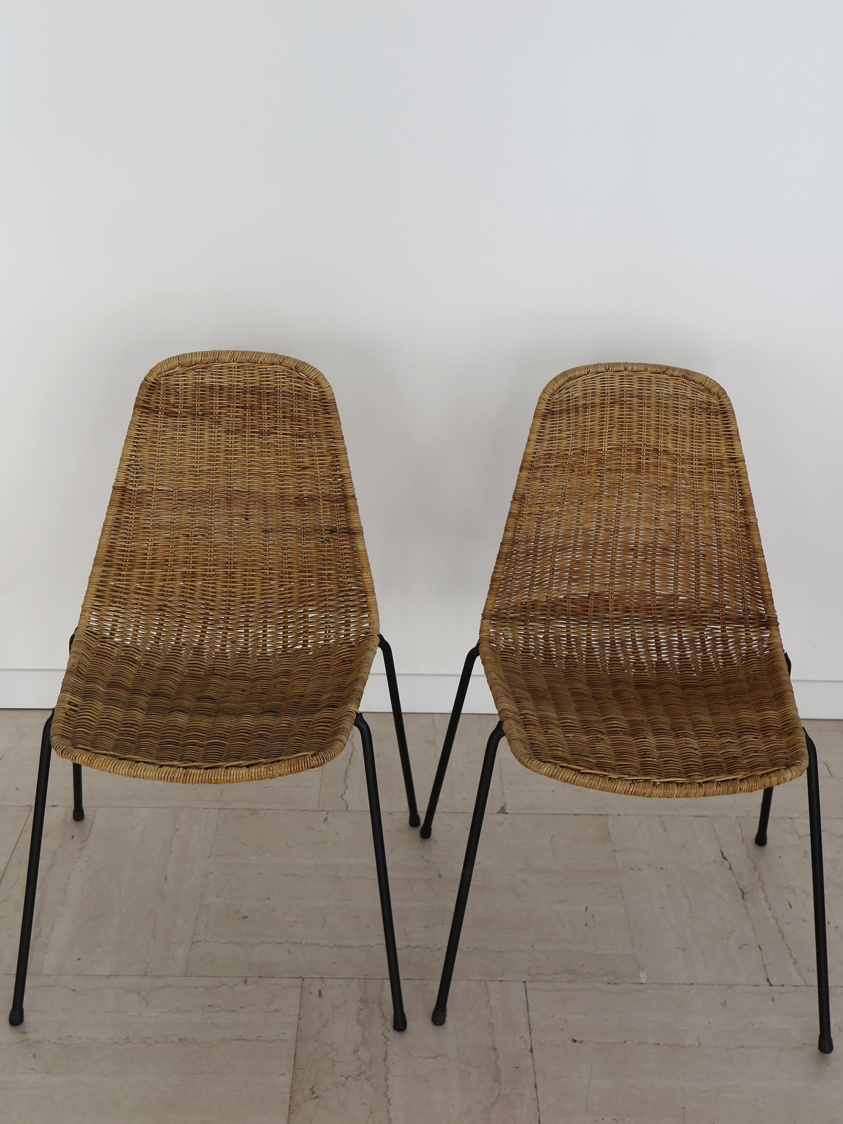 European Italian Midcentury Rattan Dining Chairs Design Campo & Graffi for Home, 1950s For Sale