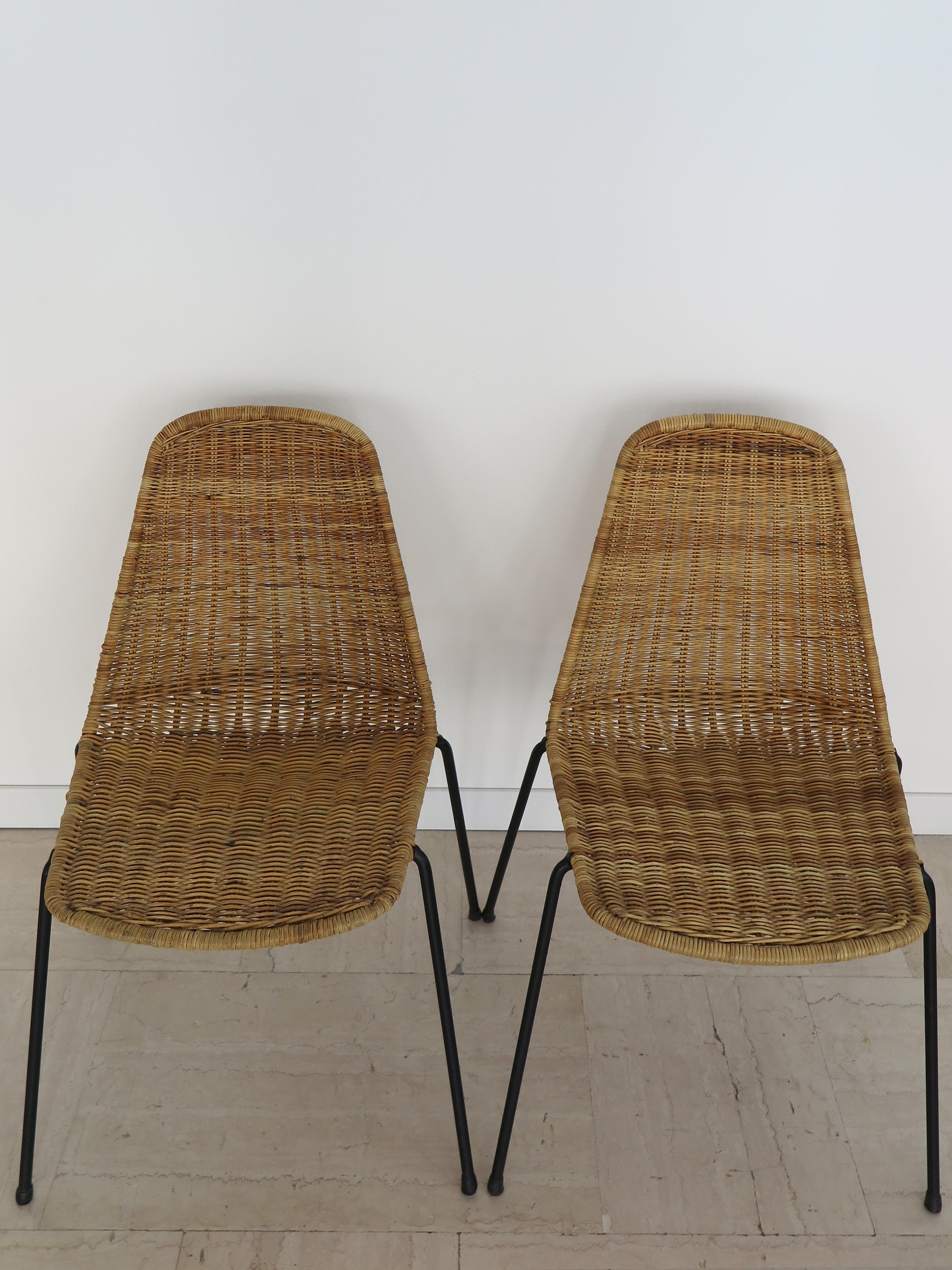 Varnished Italian Midcentury Rattan Dining Chairs Design Campo & Graffi for Home, 1950s For Sale