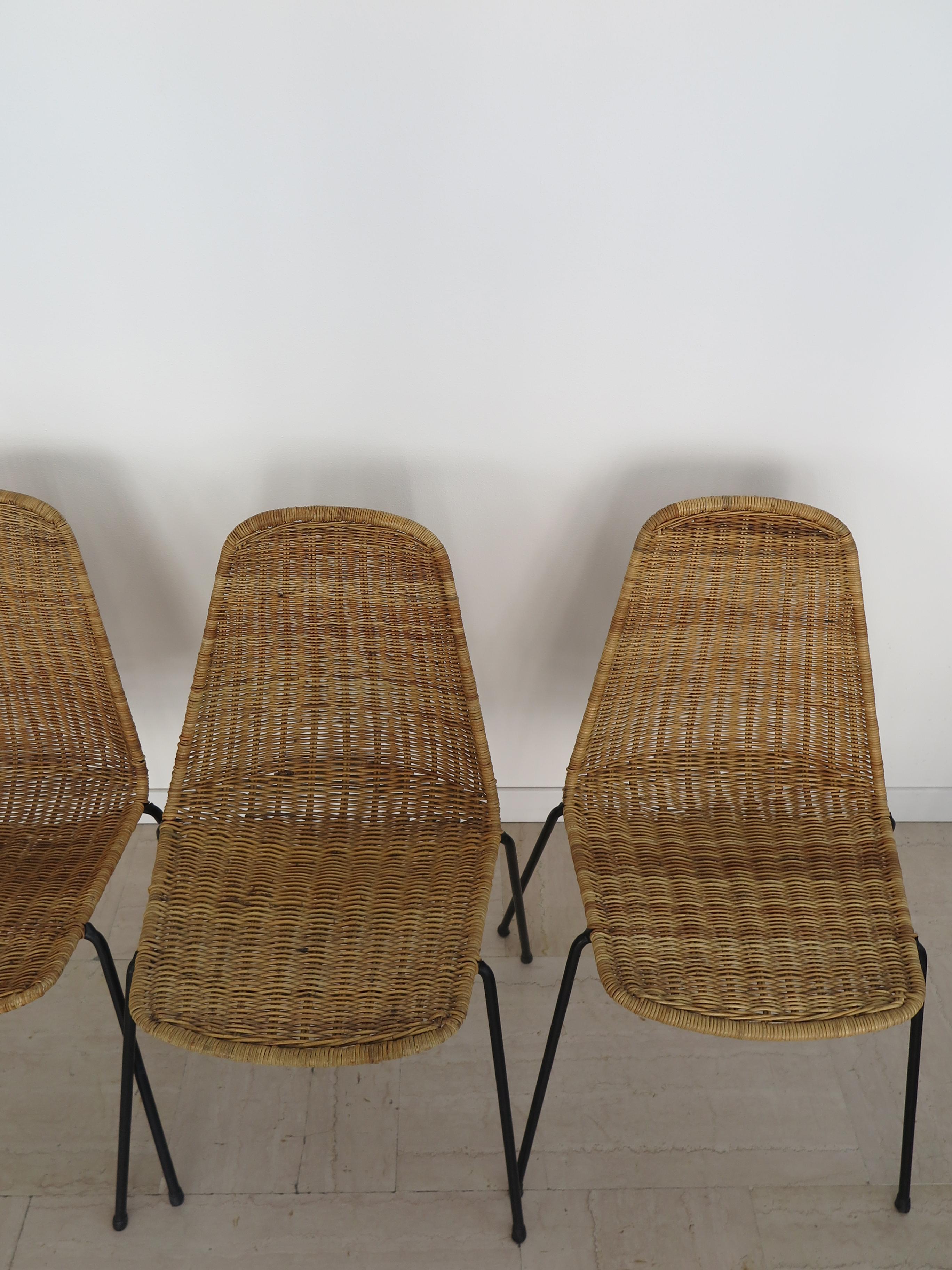 Mid-20th Century Italian Midcentury Rattan Dining Chairs Design Campo & Graffi for Home, 1950s For Sale