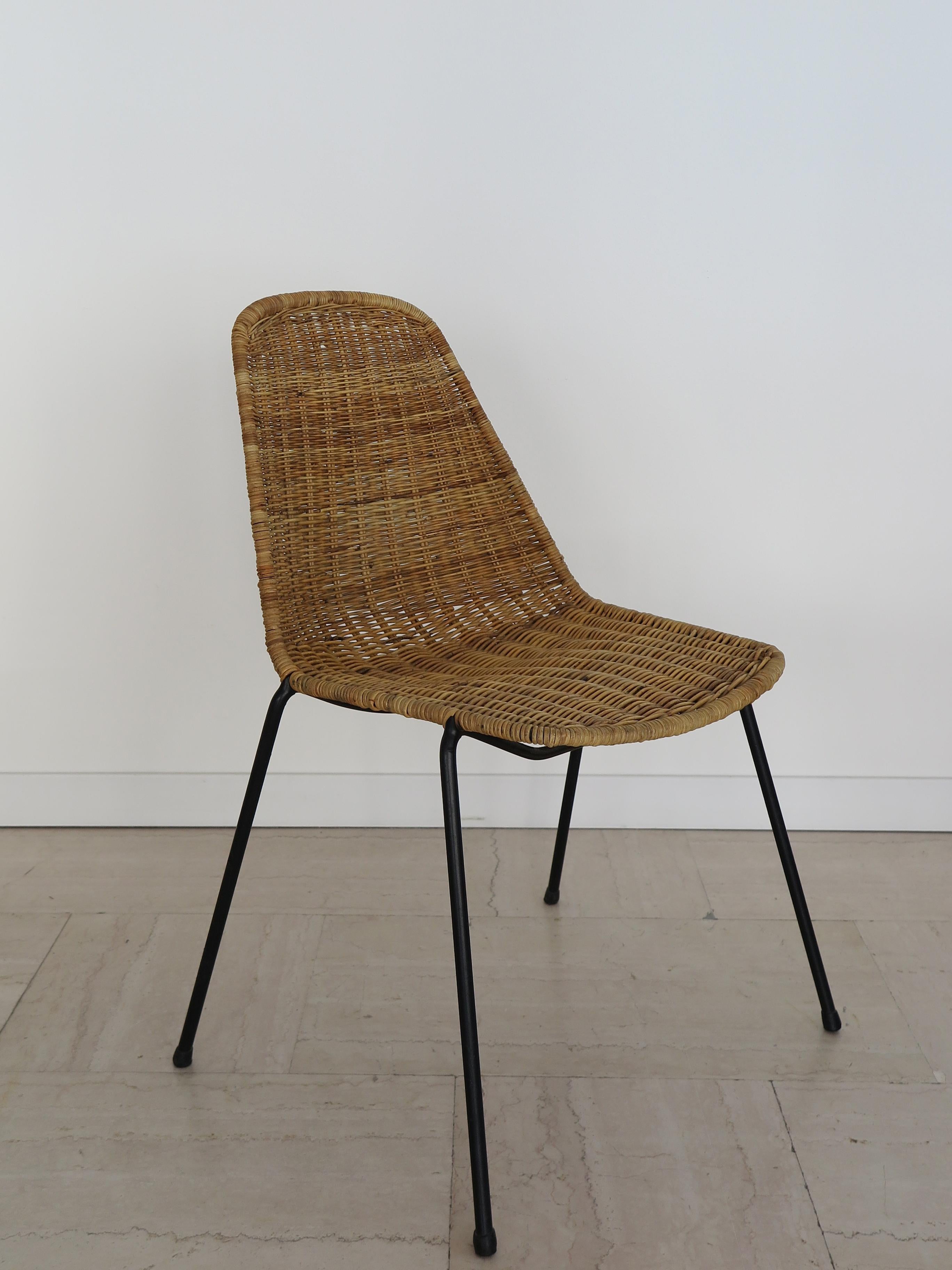 Metal Italian Midcentury Rattan Dining Chairs Design Campo & Graffi for Home, 1950s For Sale
