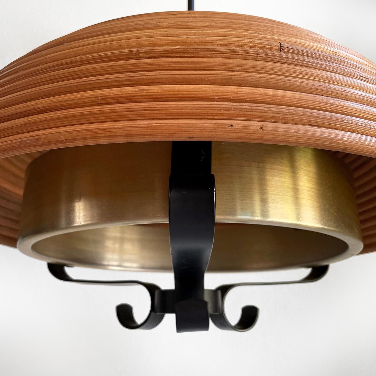 Italian Midcentury Rattan Dome Pendant Light For Sale 1