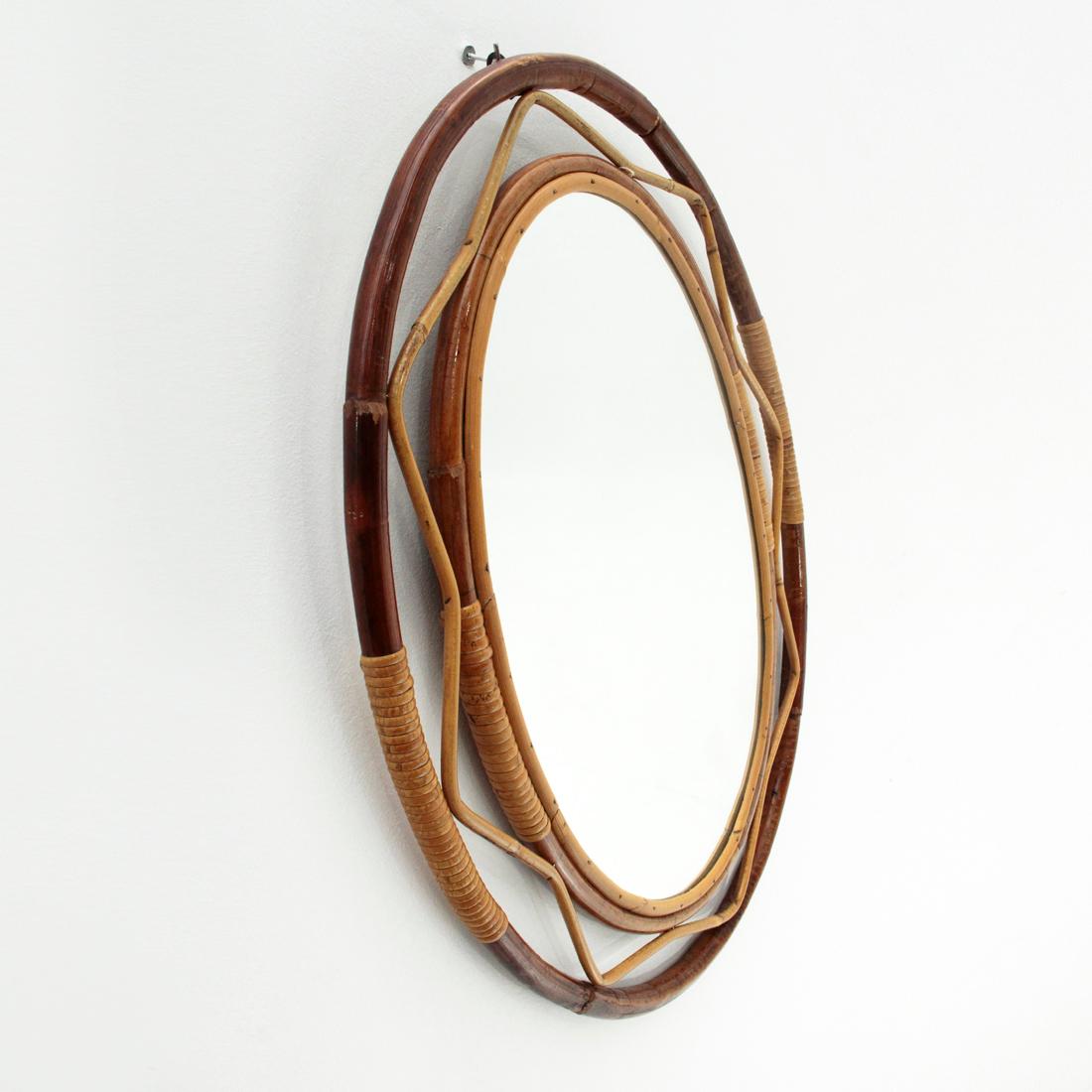 Italian Midcentury Rattan Mirror, 1960s In Good Condition In Savona, IT