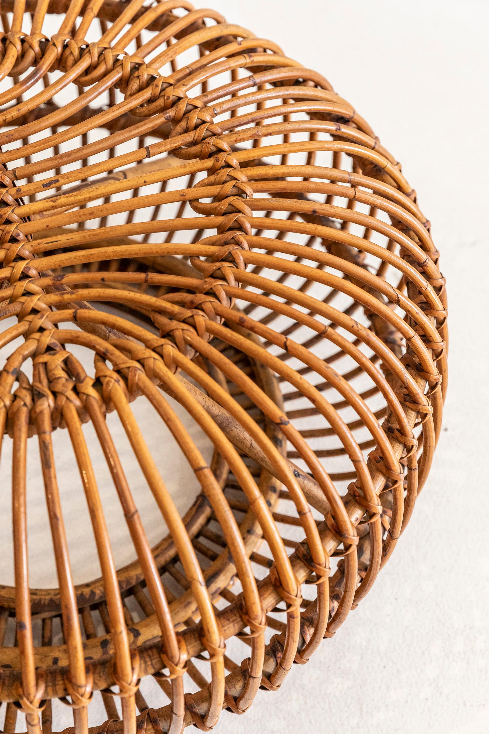 Italian midcentury rattan ottoman by Franco Albini In Excellent Condition In Piacenza, Italy