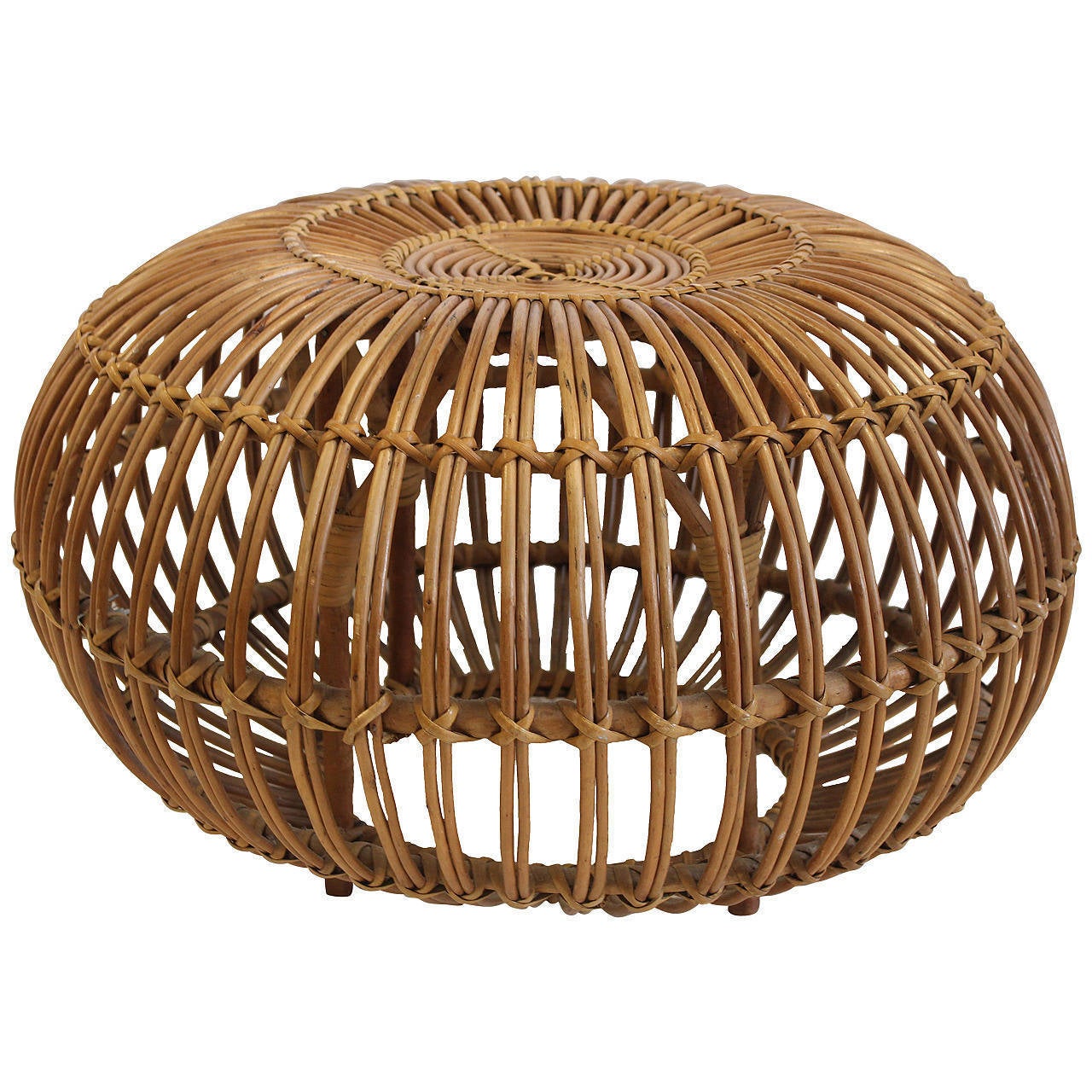 Italian midcentury rattan stool/ottoman by Franco Albini.