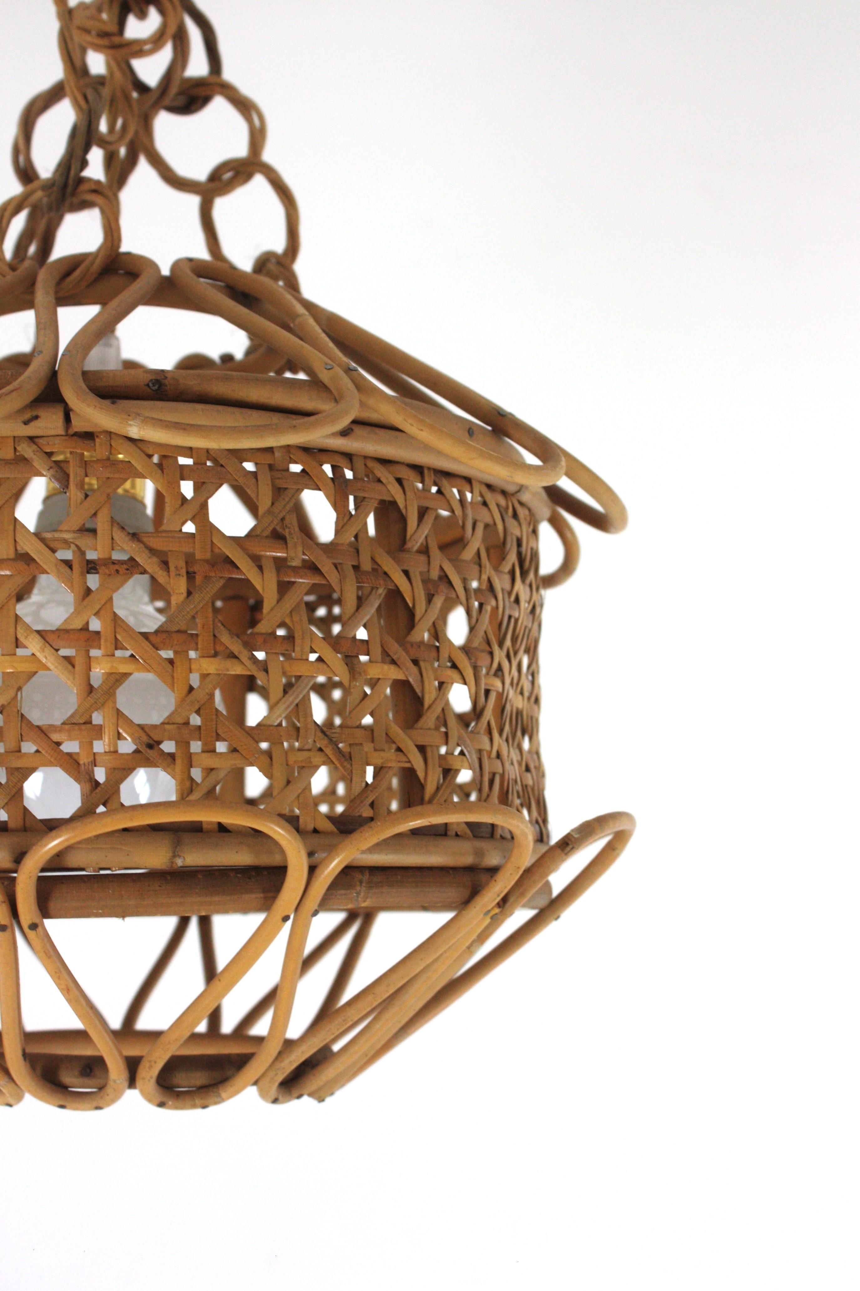 Italienische Mid-Century-Pendelleuchte/Laterne aus Rattan und Korbweide im Angebot 12