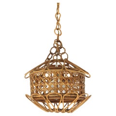 Vintage Italian Midcentury Rattan Wicker Pendant Light / Lantern