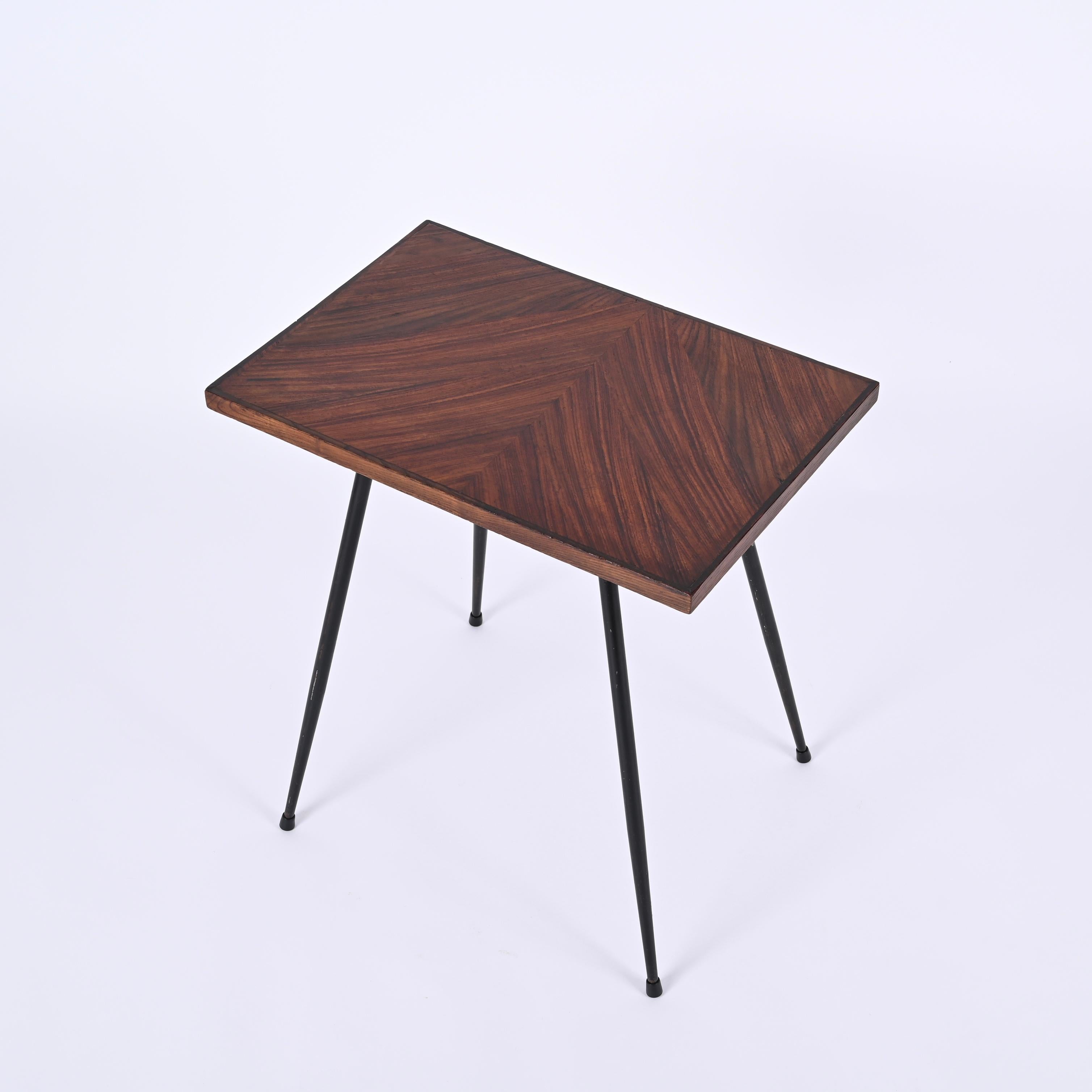 Italian Midcentury Rectangular Side Table in Teak Wood and Enameled Metal, 1950s For Sale 9