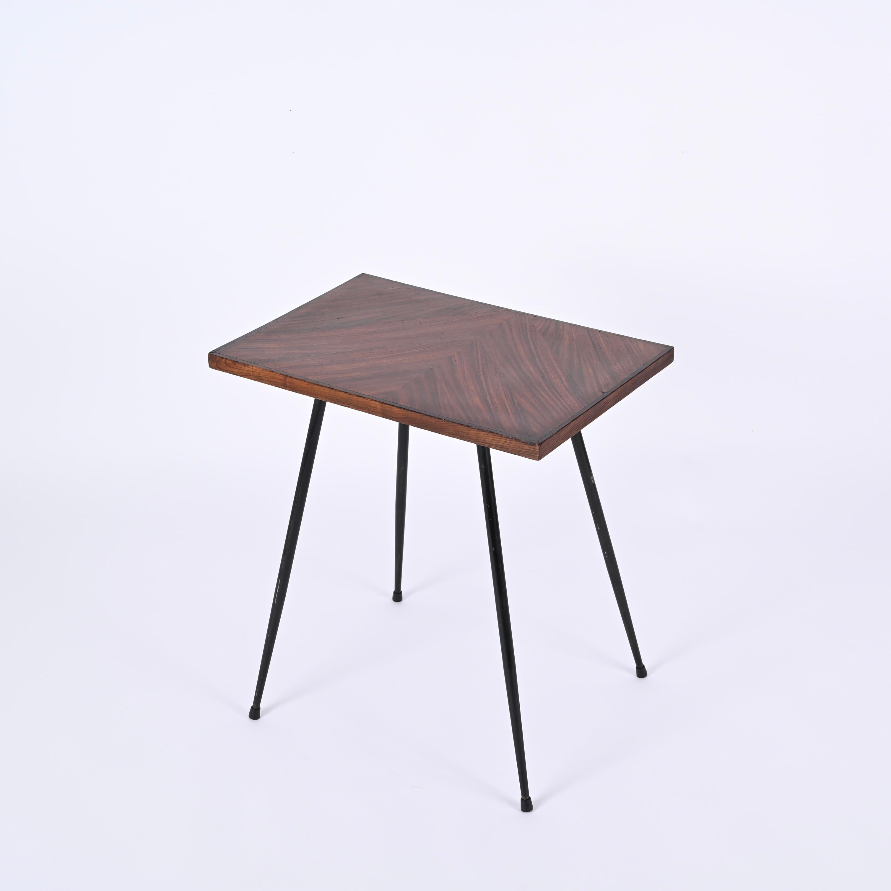 Italian Midcentury Rectangular Side Table in Teak Wood and Enameled Metal, 1950s For Sale 11