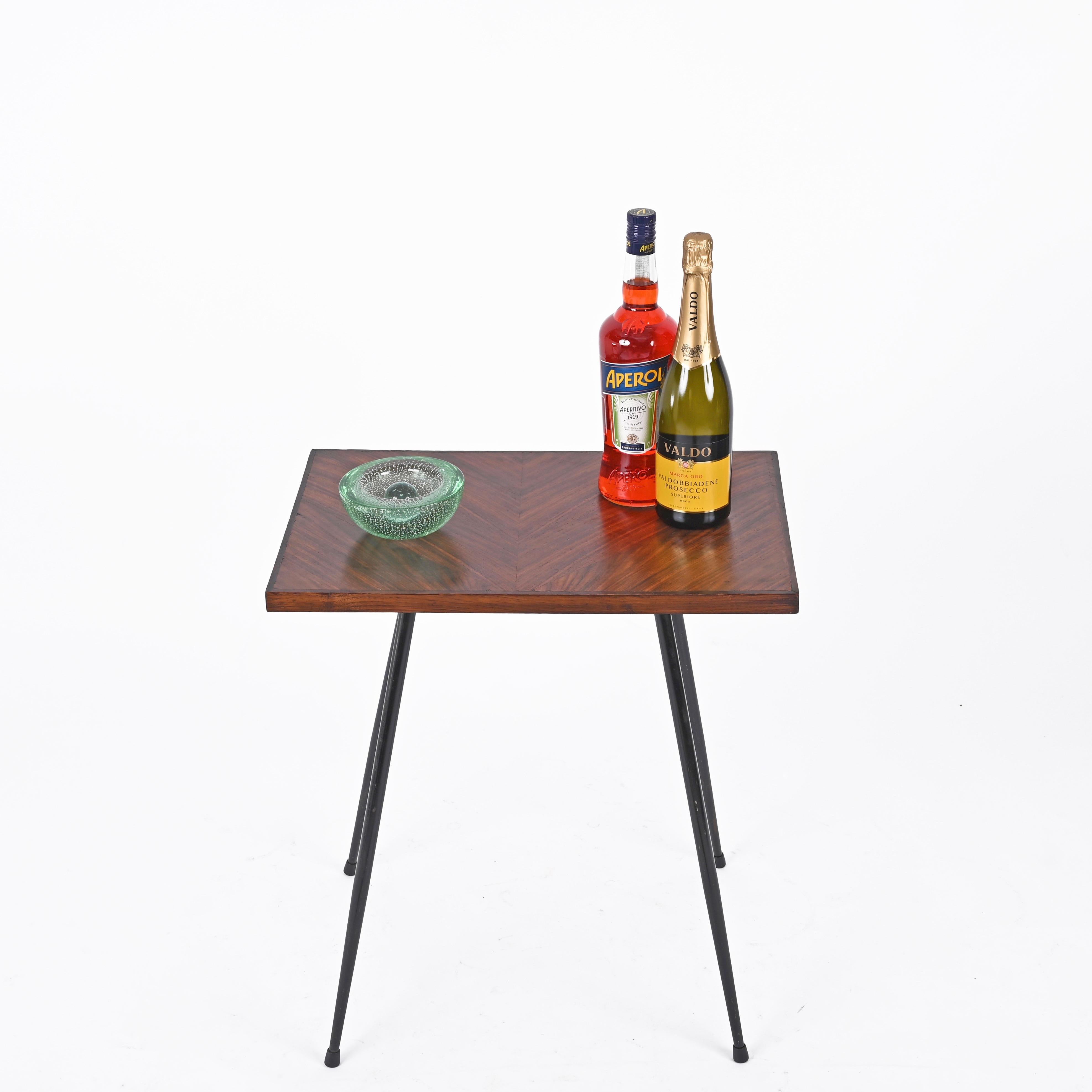 Mid-Century Modern Italian Midcentury Rectangular Side Table in Teak Wood and Enameled Metal, 1950s For Sale