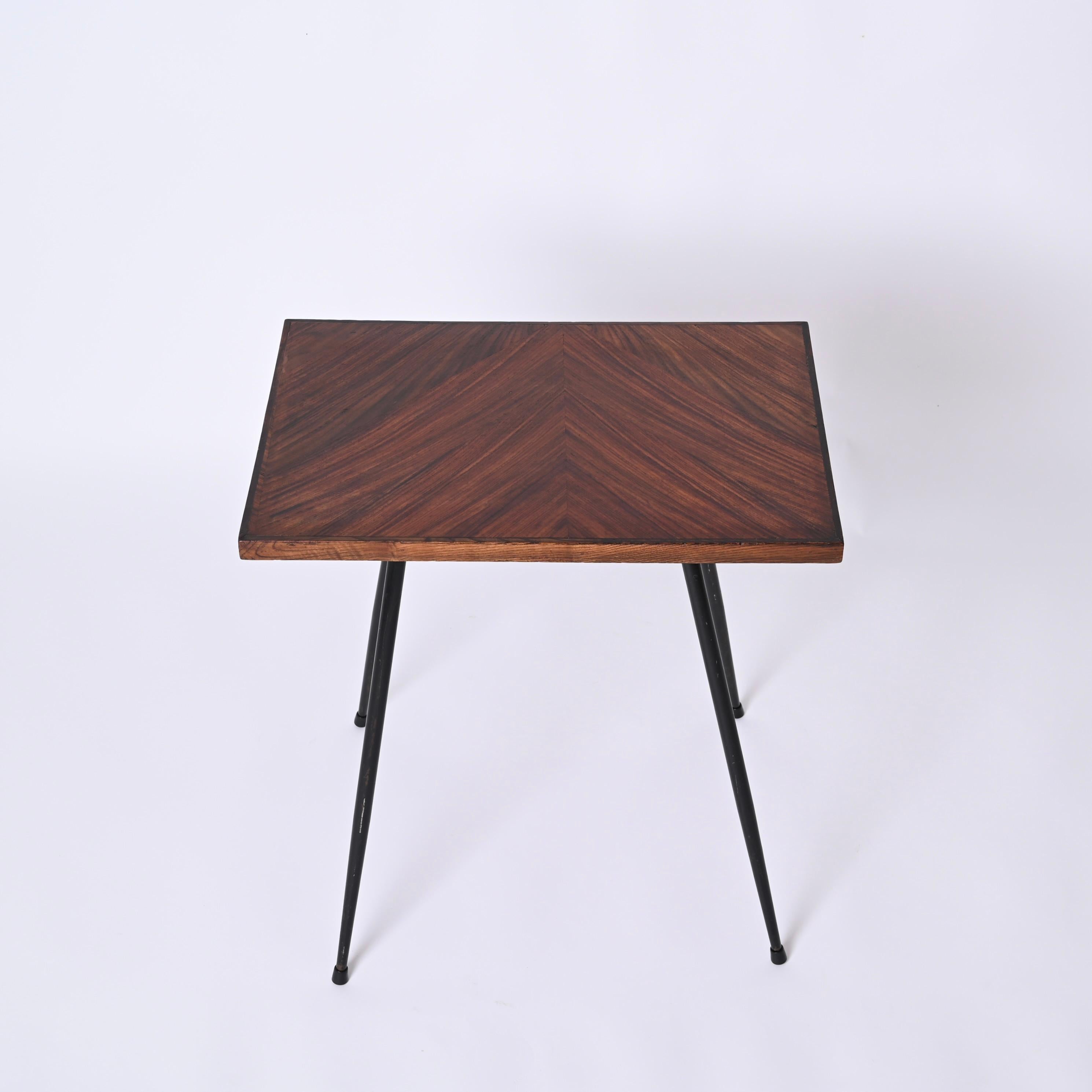 Italian Midcentury Rectangular Side Table in Teak Wood and Enameled Metal, 1950s For Sale 5