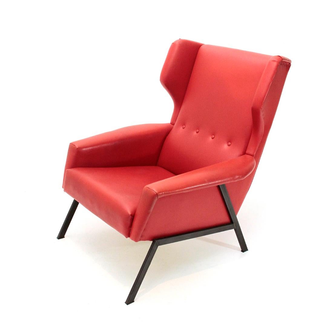 Italian Midcentury Red Armchair, 1950s (Metall)
