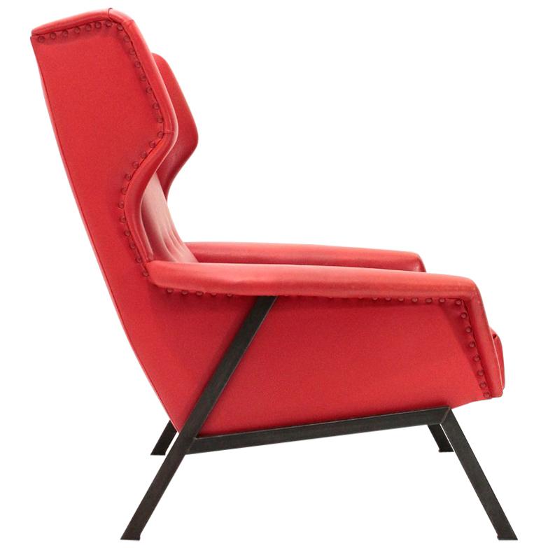 Italian Midcentury Red Armchair, 1950s