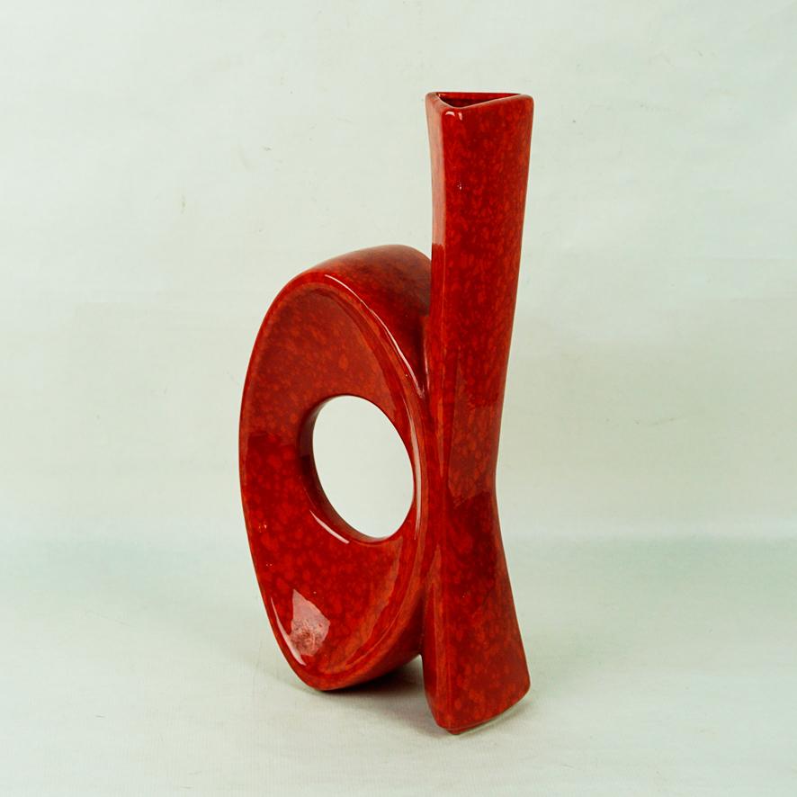 Glazed Italian Midcentury Red Ceramic Vase by Roberto Rigon for Bertoncello For Sale