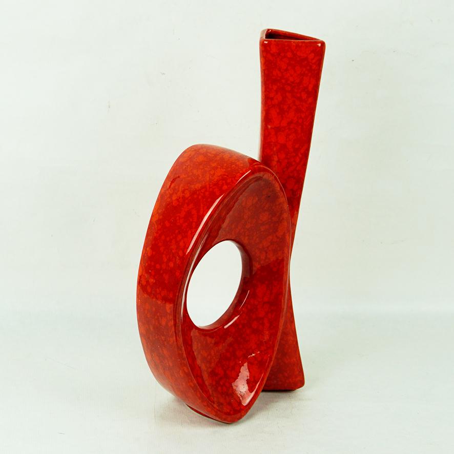 Vase en céramique rouge italienne du milieu du siècle dernier de Roberto Rigon pour Bertoncello Bon état - En vente à Vienna, AT
