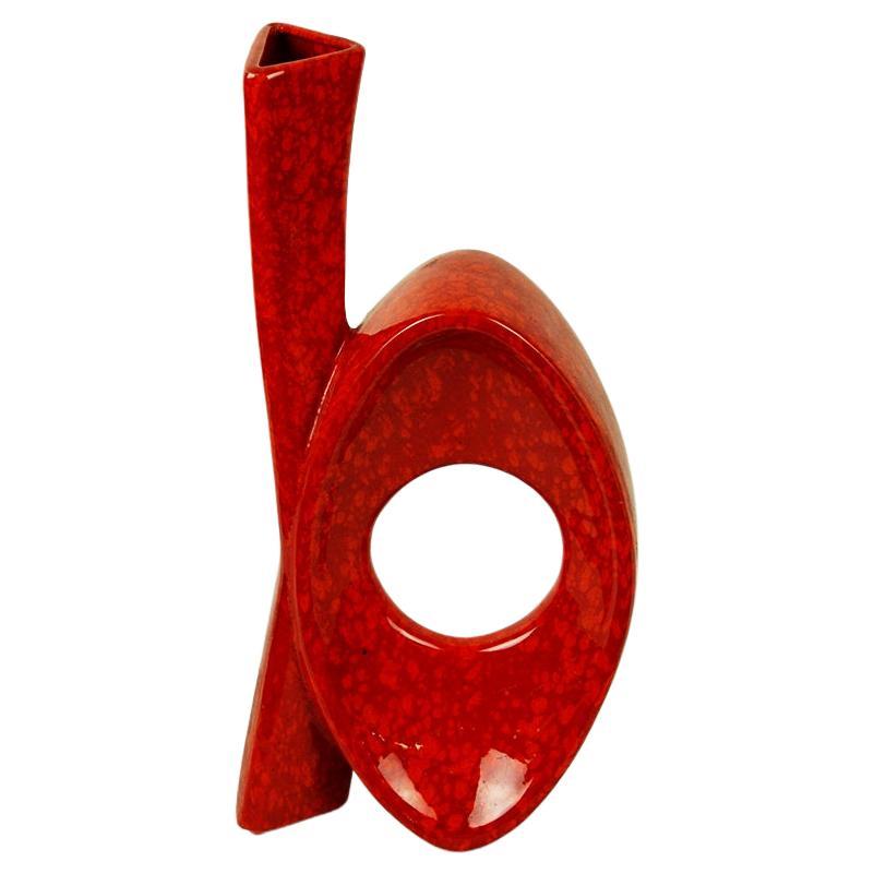 Italian Midcentury Red Ceramic Vase by Roberto Rigon for Bertoncello