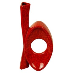 Italian Midcentury Red Ceramic Vase by Roberto Rigon for Bertoncello