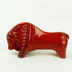 Italian Midcentury Red Glazed Ceramic Bull Designed by Aldo Londi for Bitossi
