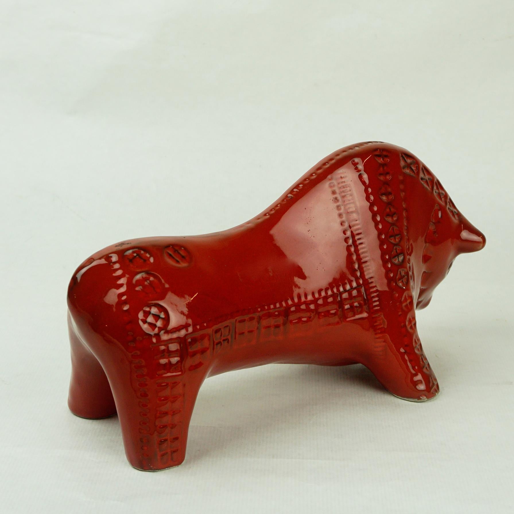 Mid-Century Modern Italian Midcentury Red Glazed Ceramic Bull Designed by Aldo Londi for Bitossi