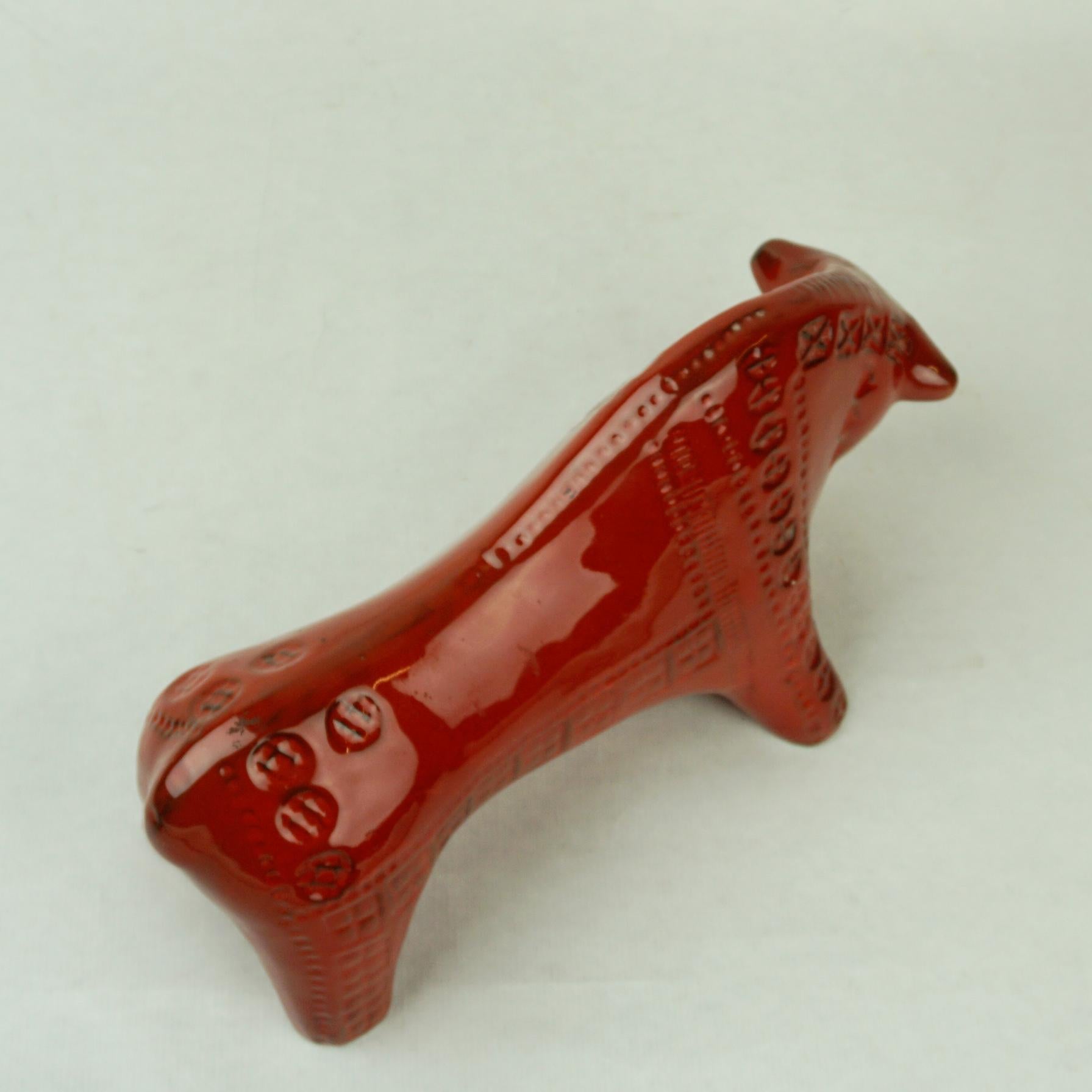 Italian Midcentury Red Glazed Ceramic Bull Designed by Aldo Londi for Bitossi In Good Condition In Vienna, AT