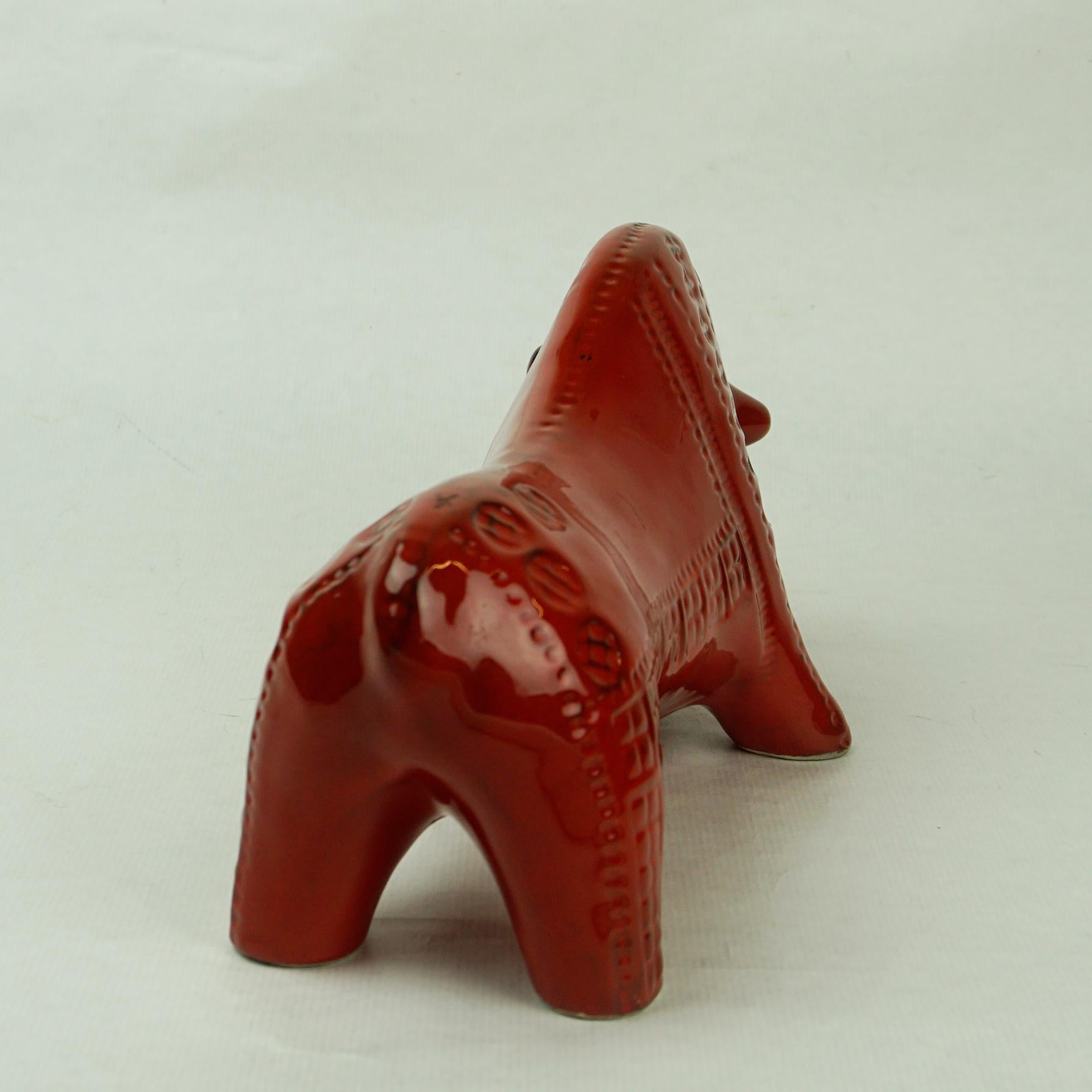 Mid-20th Century Italian Midcentury Red Glazed Ceramic Bull Designed by Aldo Londi for Bitossi
