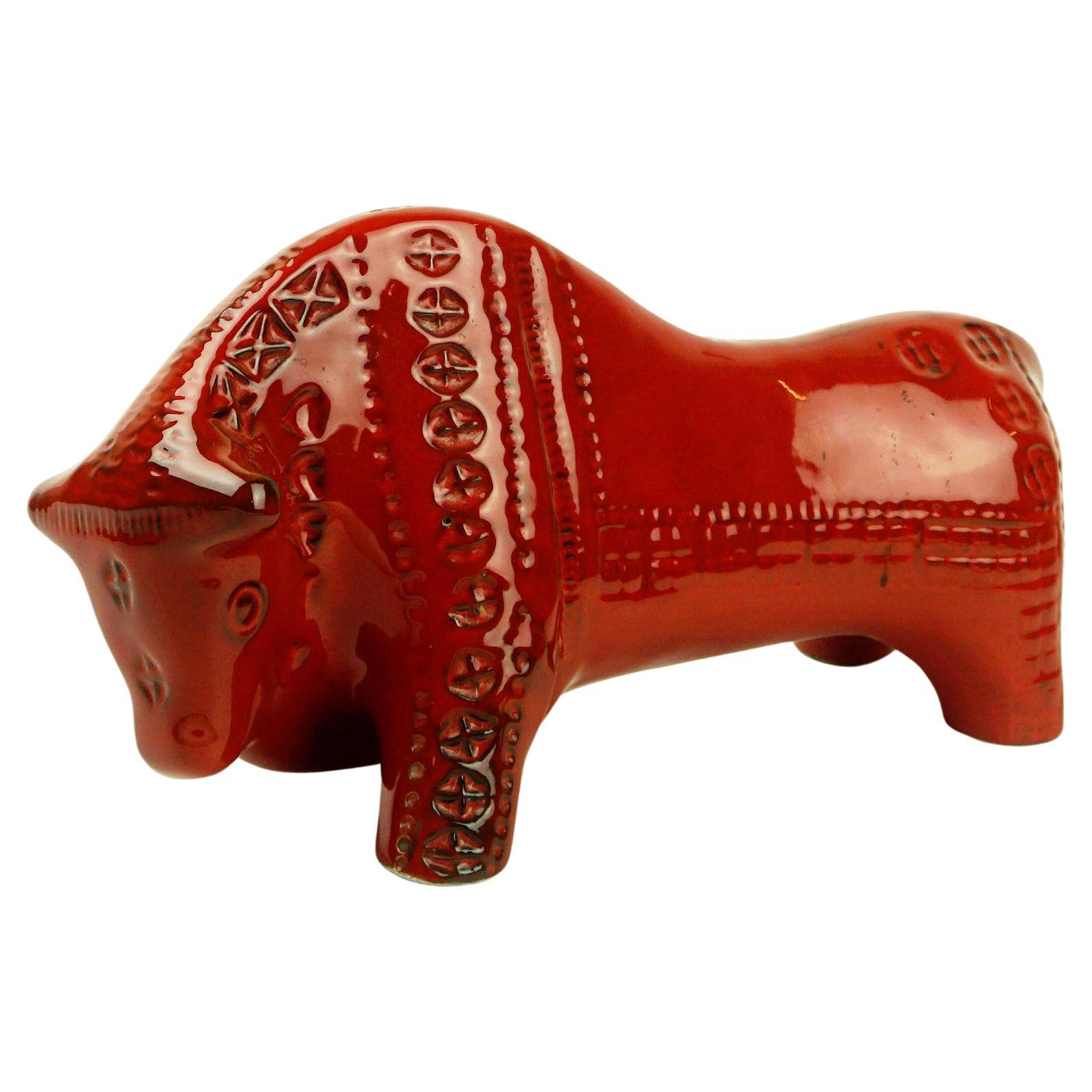 Italian Midcentury Red Glazed Ceramic Bull Designed by Aldo Londi for Bitossi
