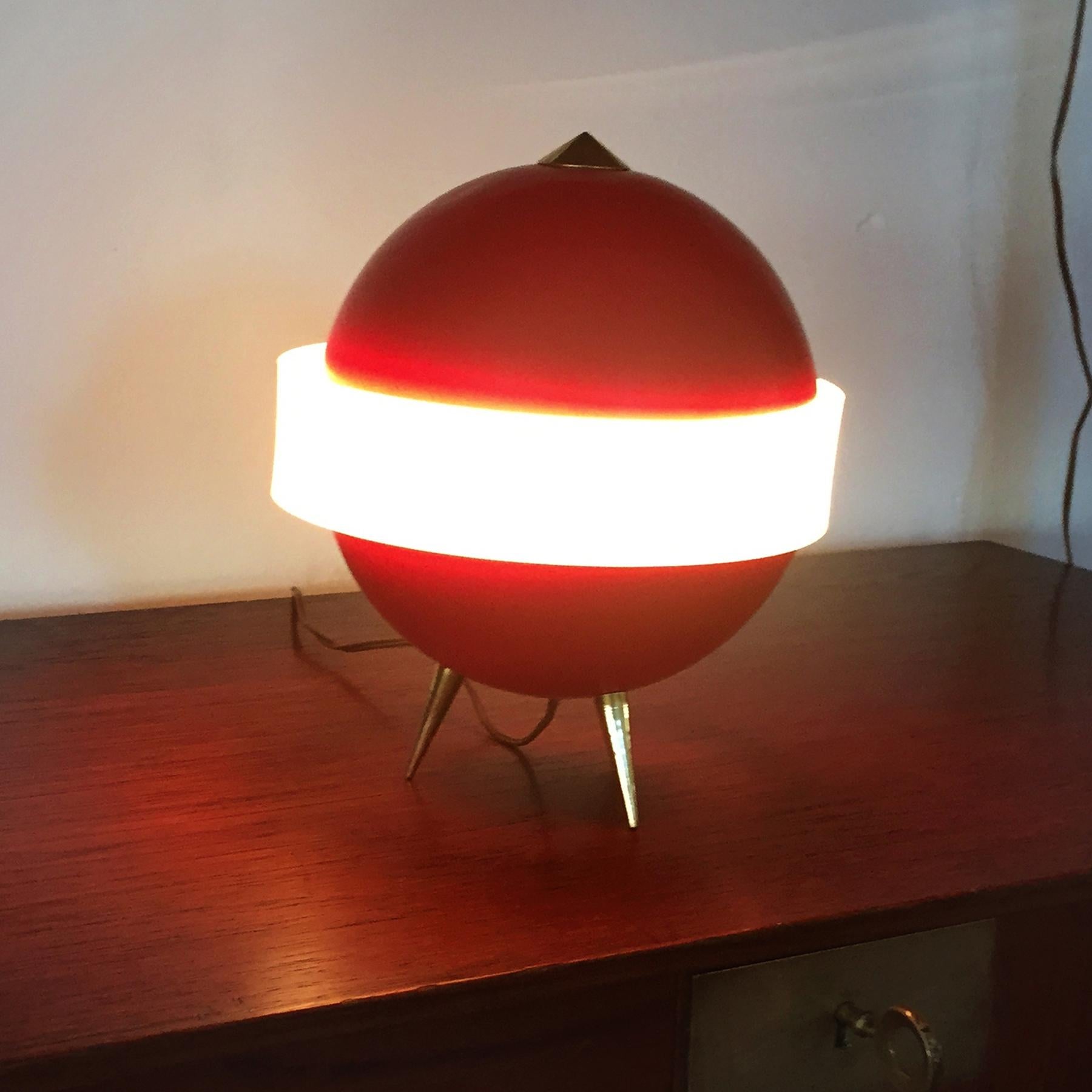 Lampe de table rouge italienne du milieu du siècle 'Lumino' par Angelo Brotto pour Esperia, années 1950 en vente 3