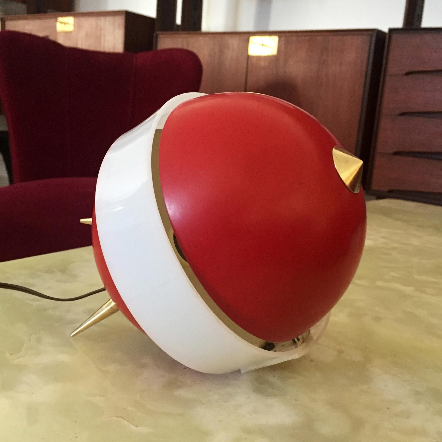 Lampe de table rouge italienne du milieu du siècle 'Lumino' par Angelo Brotto pour Esperia, années 1950 en vente 4