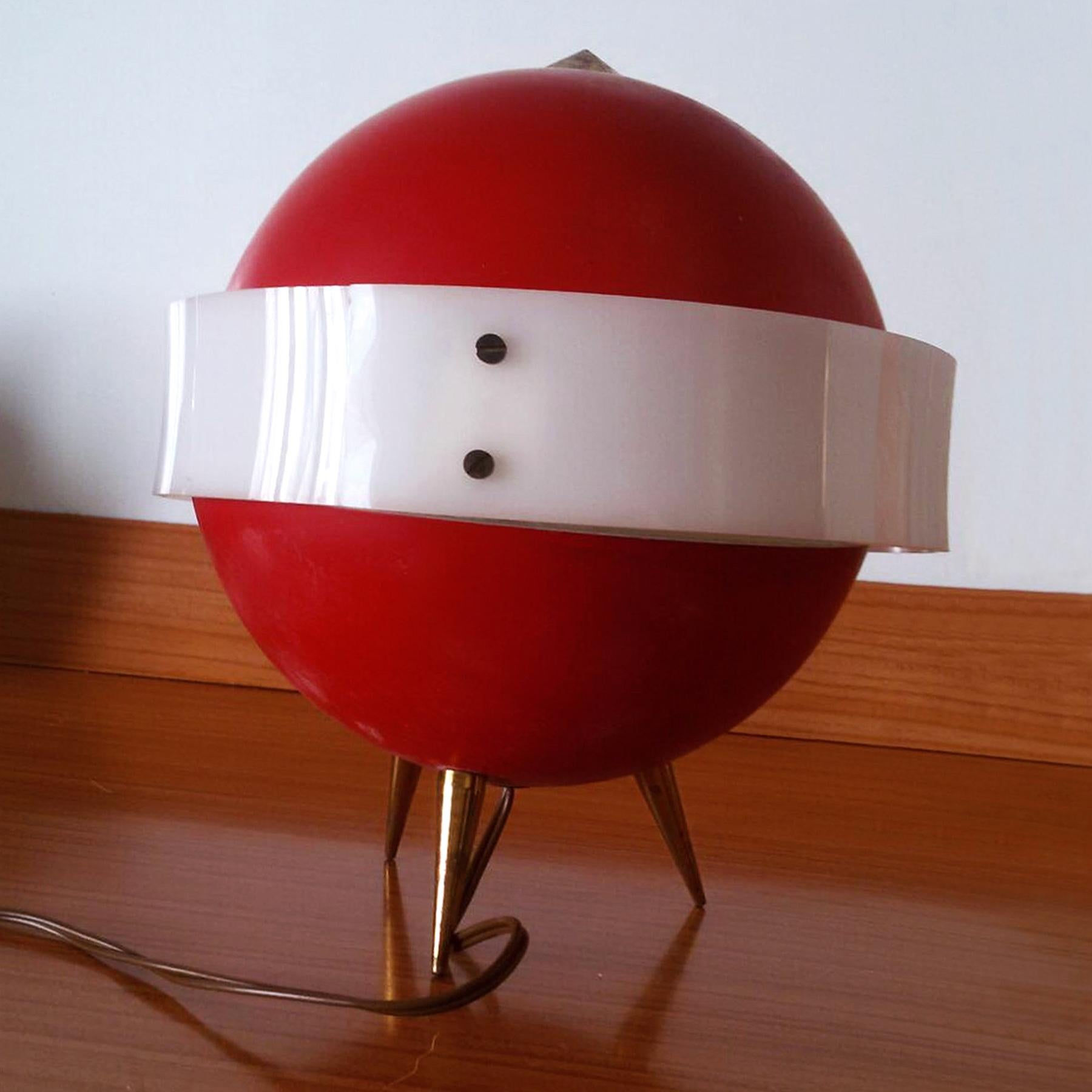 Mid-Century Modern Lampe de table rouge italienne du milieu du siècle 'Lumino' par Angelo Brotto pour Esperia, années 1950 en vente