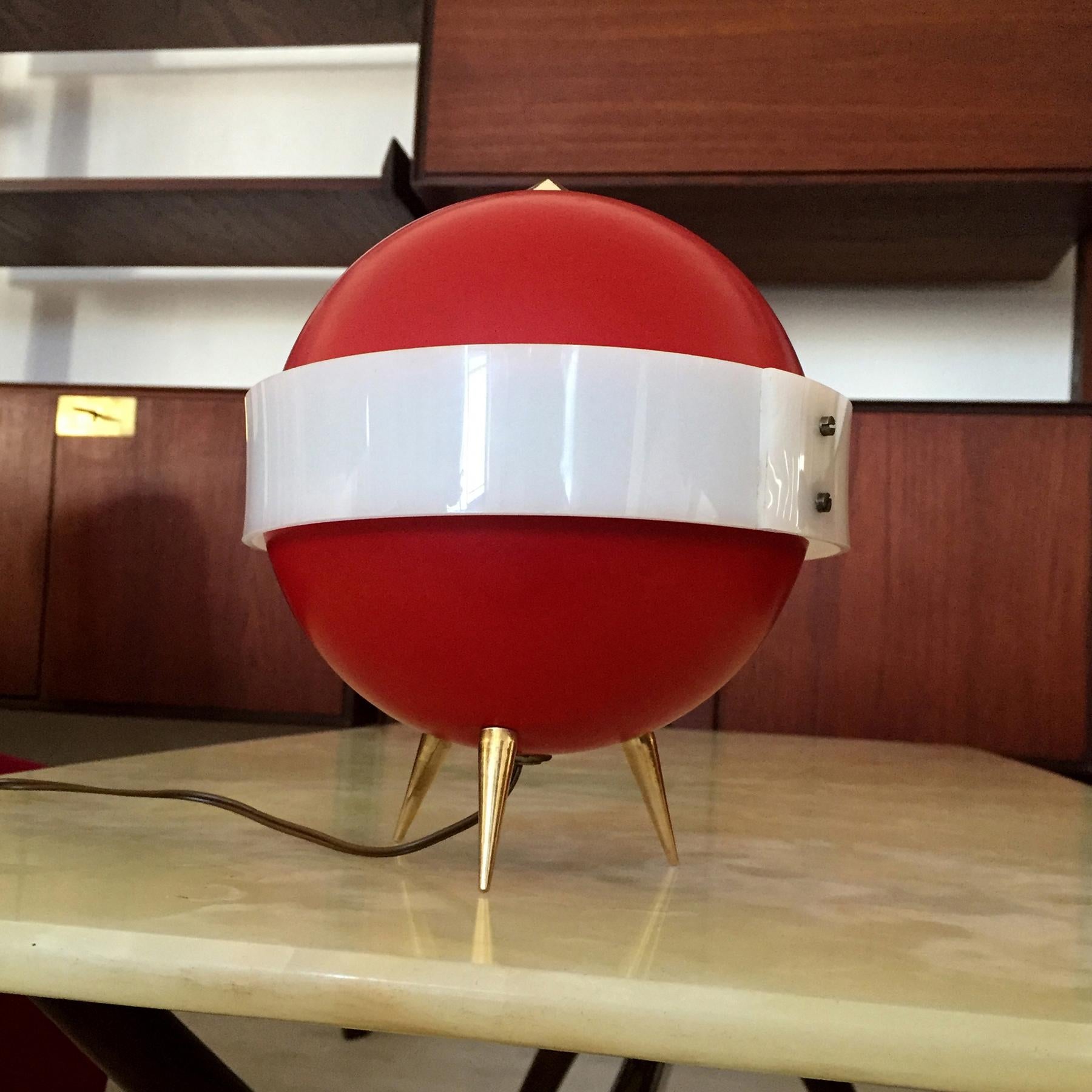 Painted Italian Mid-Century Red Table Lamp 'Lumino' by Angelo Brotto for Esperia, 1950s For Sale