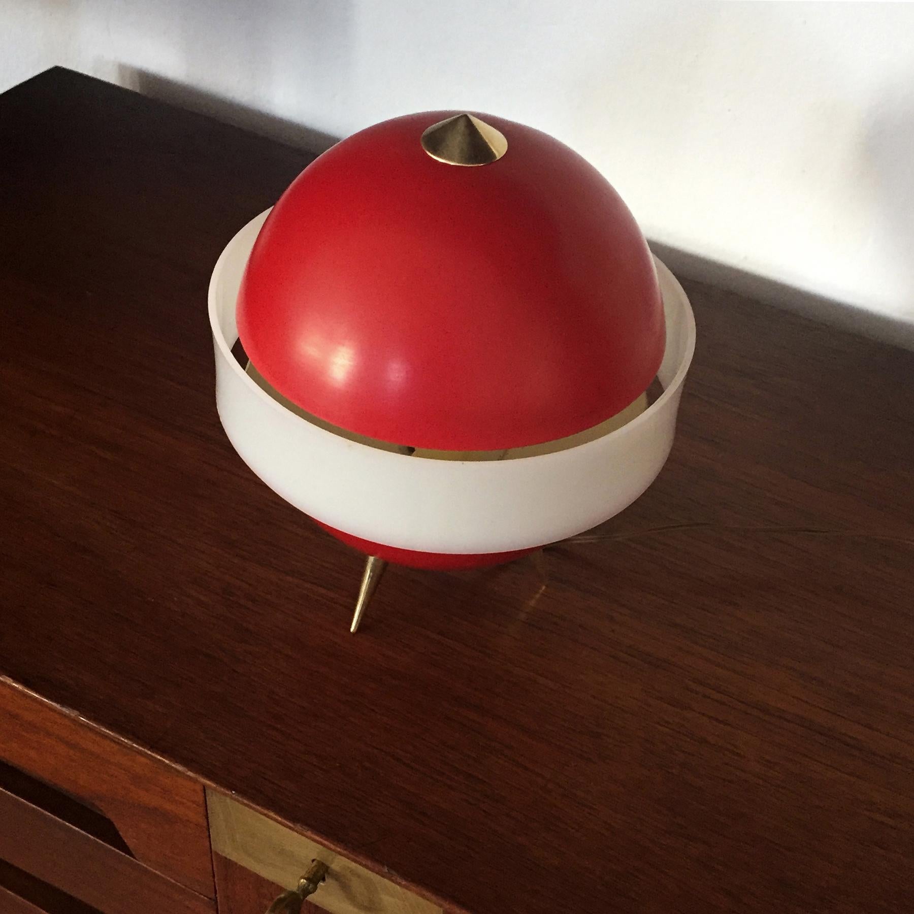 Metal Italian Mid-Century Red Table Lamp 'Lumino' by Angelo Brotto for Esperia, 1950s For Sale